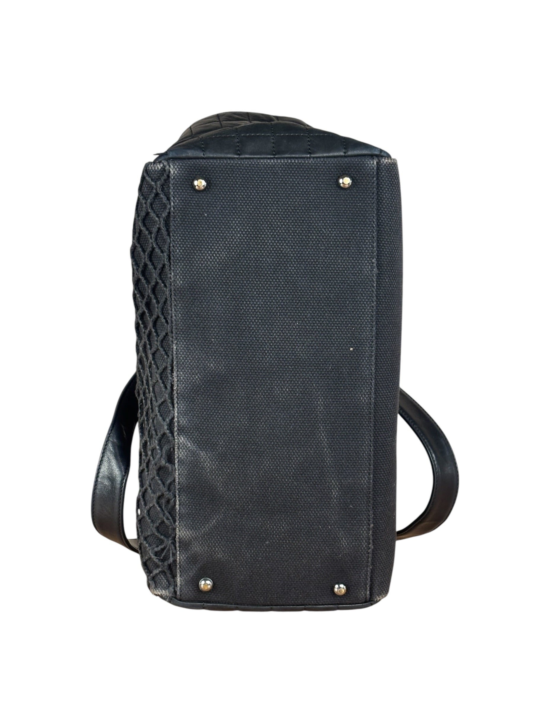 Chanel Vintage Canvas & Leather Chocolate Bar Fold-Over Tote Bag