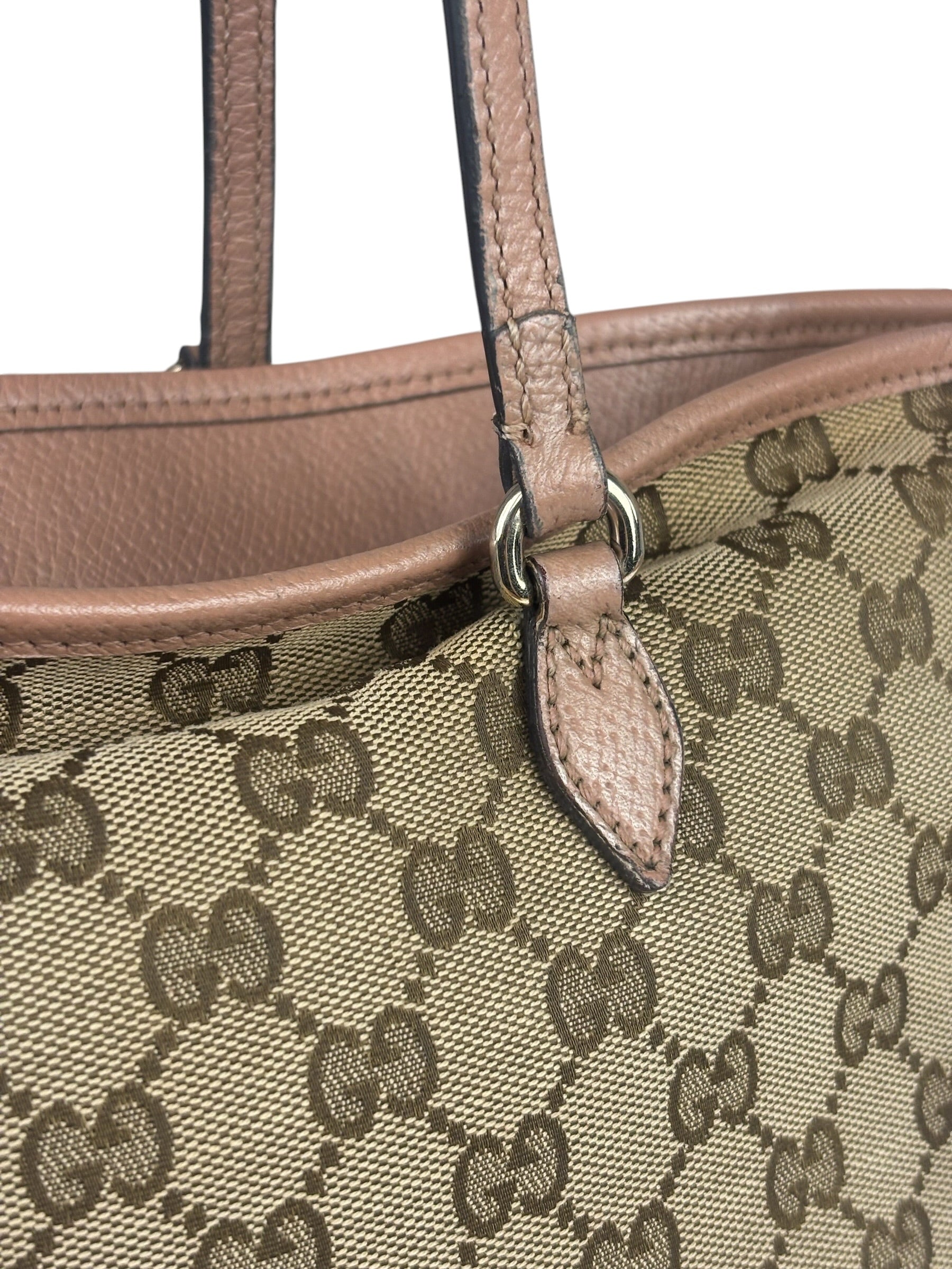 Gucci Beige/Pink Leather Trim Bree Shoulder Bag