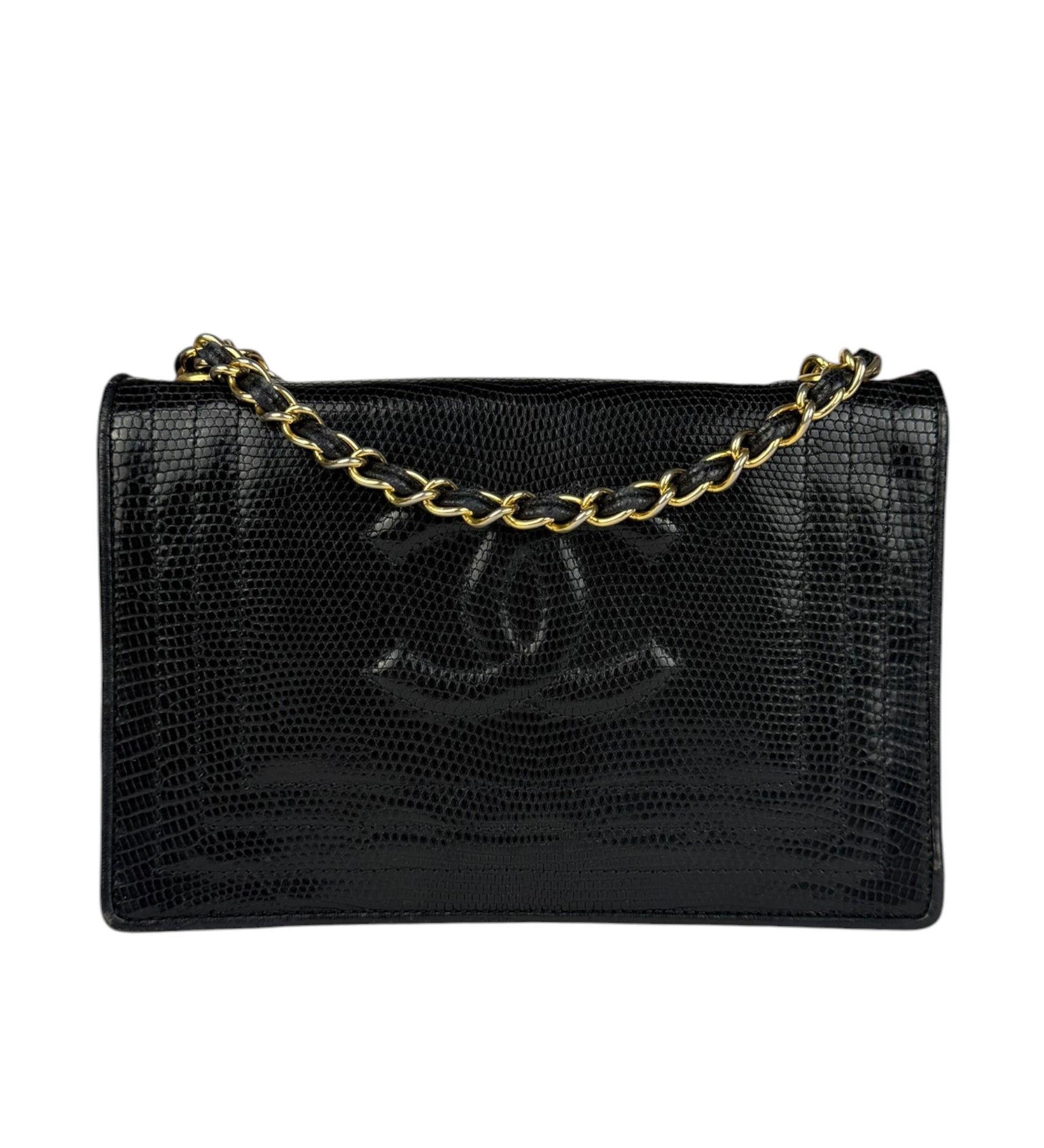Chanel Vintage CC Stitch Lizard Flap Chain Bag 1988