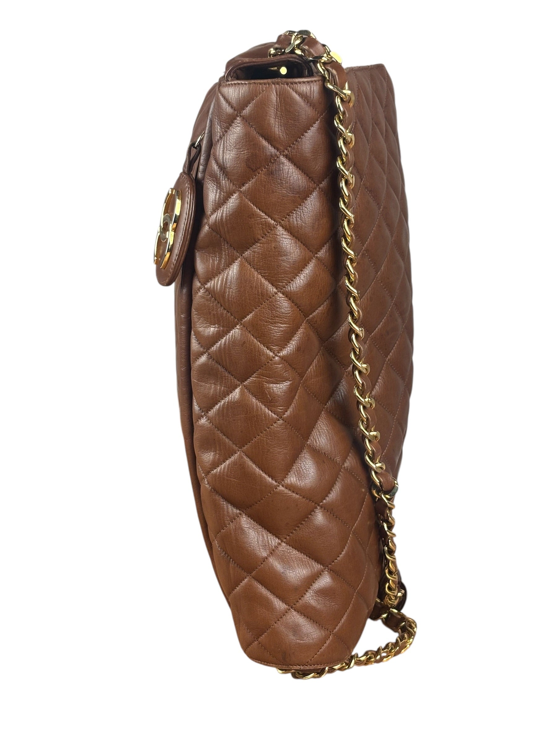 Chanel Brown Quilted Leather Flap Chain Messenger Bag