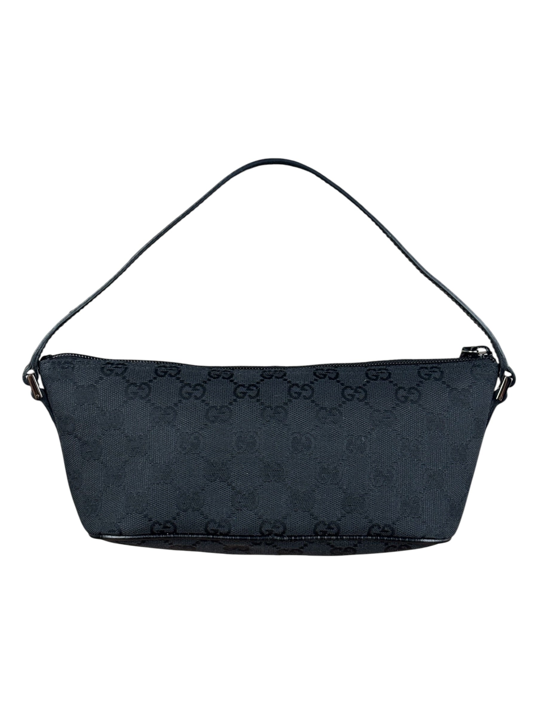 Gucci GG Vintage Black Canvas Monogram Boat Pochette