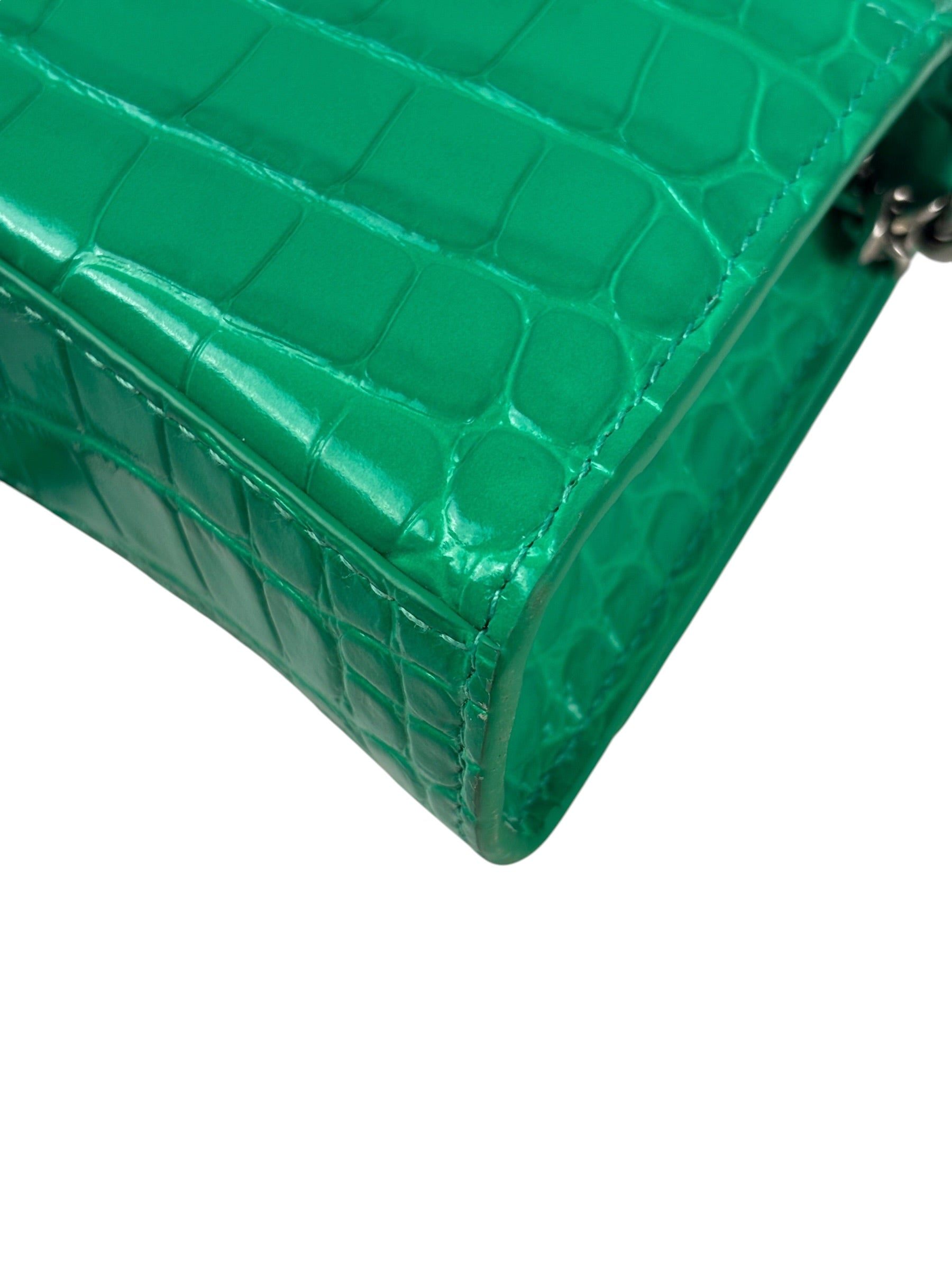 Balenciaga Green Crocodile Embossed Hourglass Wallet On Chain