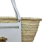 Versace Wicker Woven White Medusa Top Handle Tote
