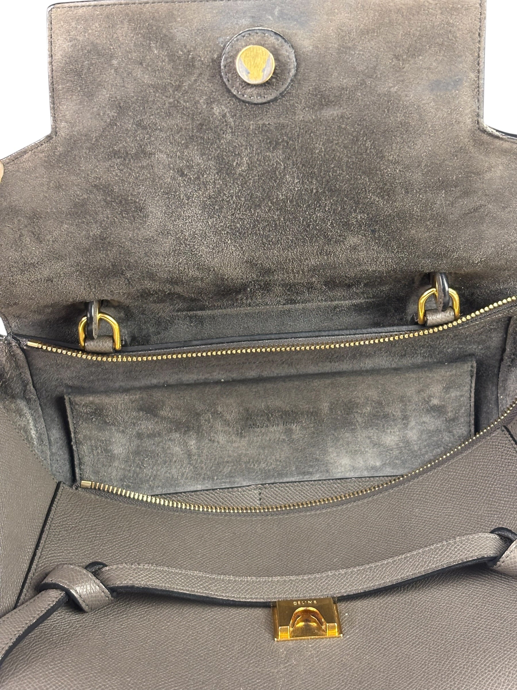 Celine Grey Grained Calfskin Belt Shoulder Bag