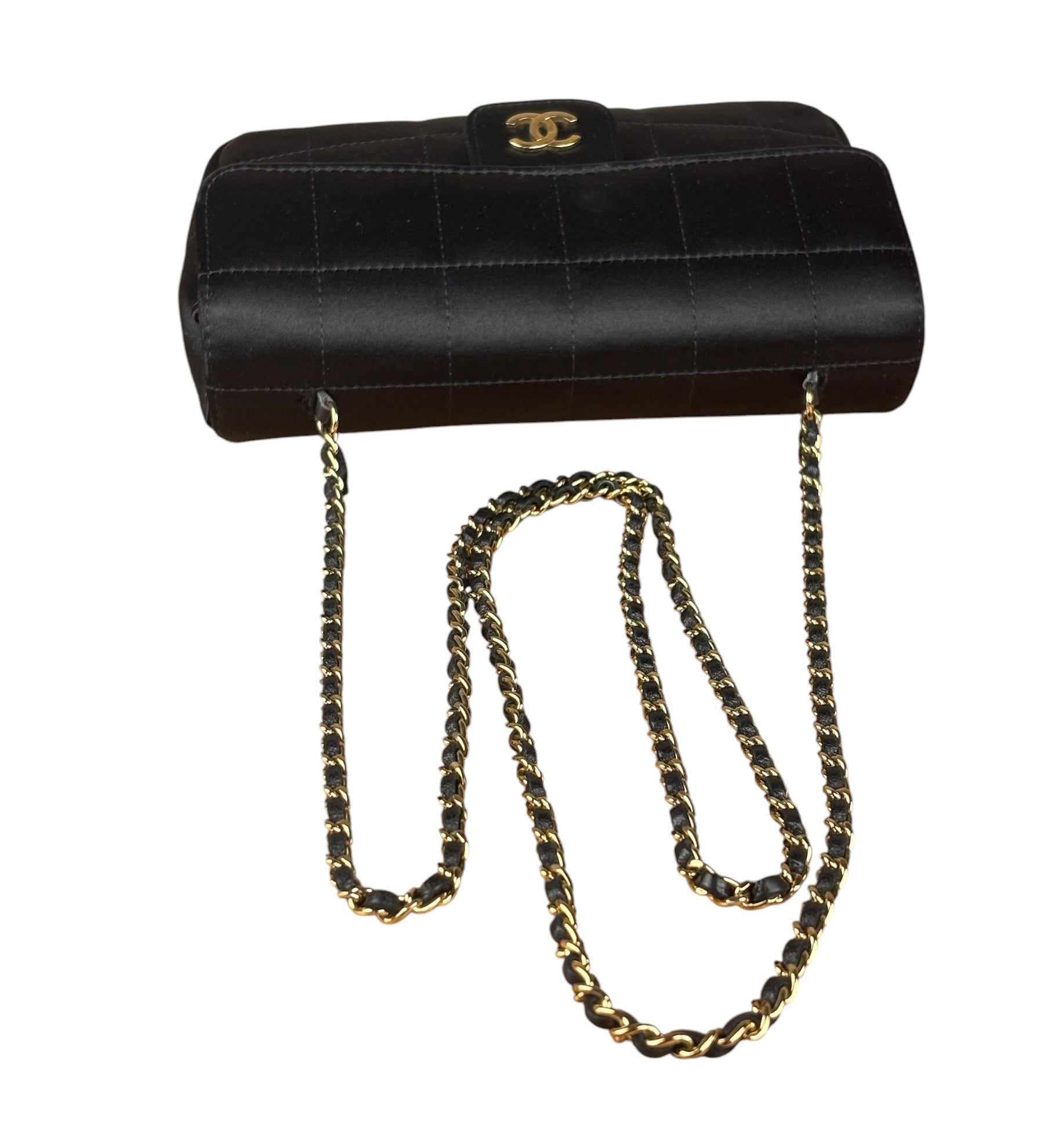 Chanel Black Satin Chocolate Bar Mini Chain Flap Bag 2010