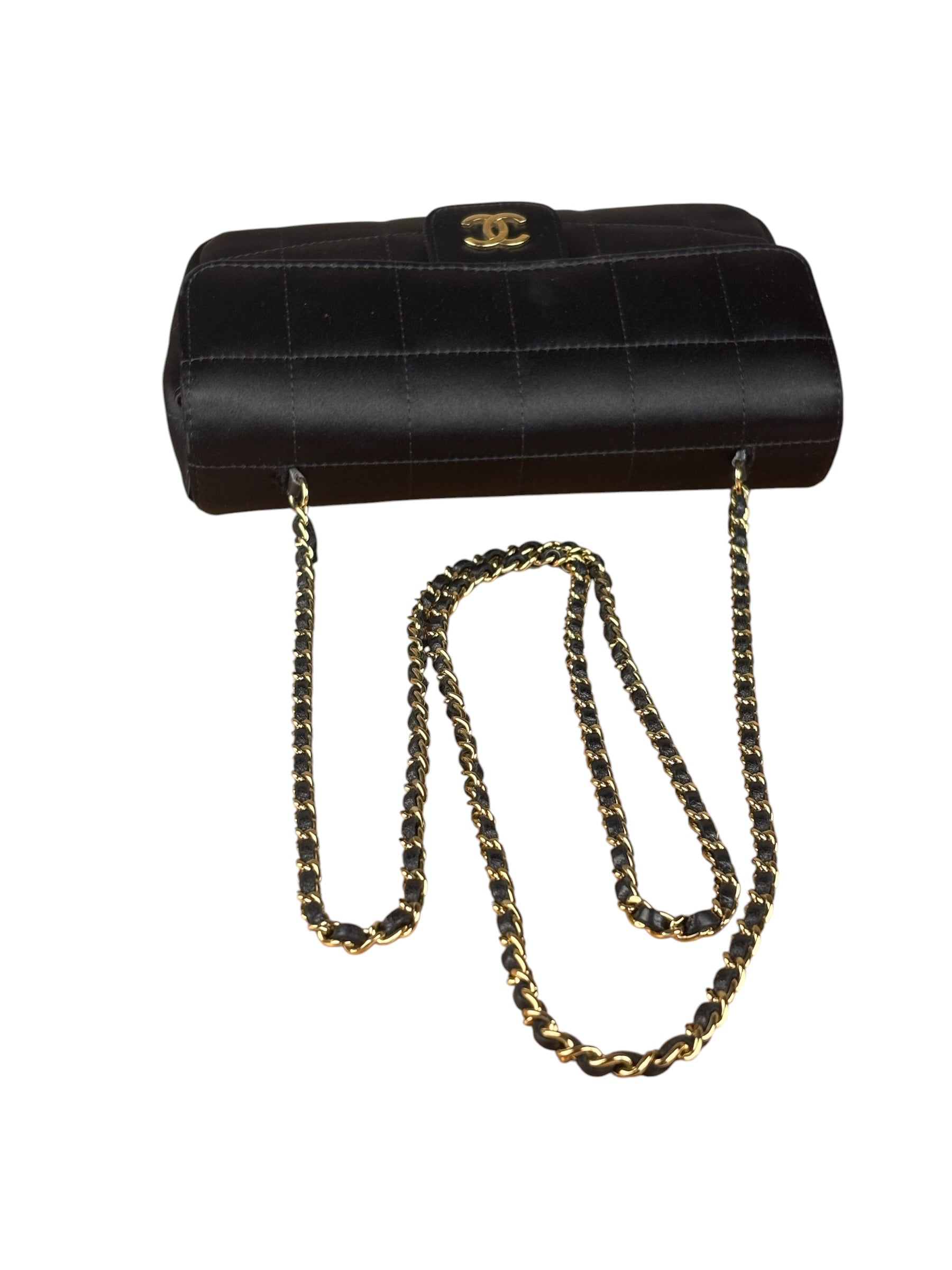 Chanel Black Satin Chocolate Bar Mini Chain Flap Bag 2010