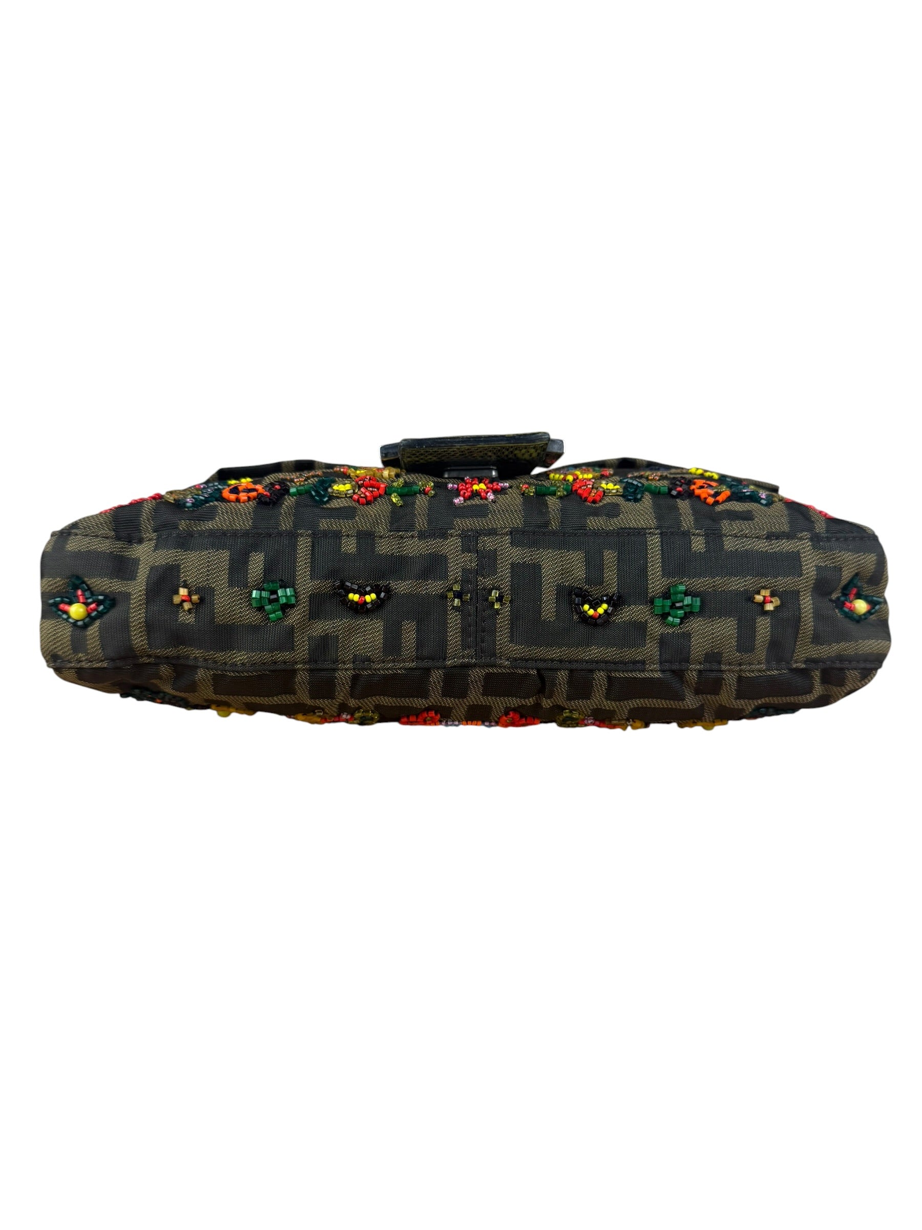 Fendi Vintage Zucca Beaded Lizard Trimmed Baguette