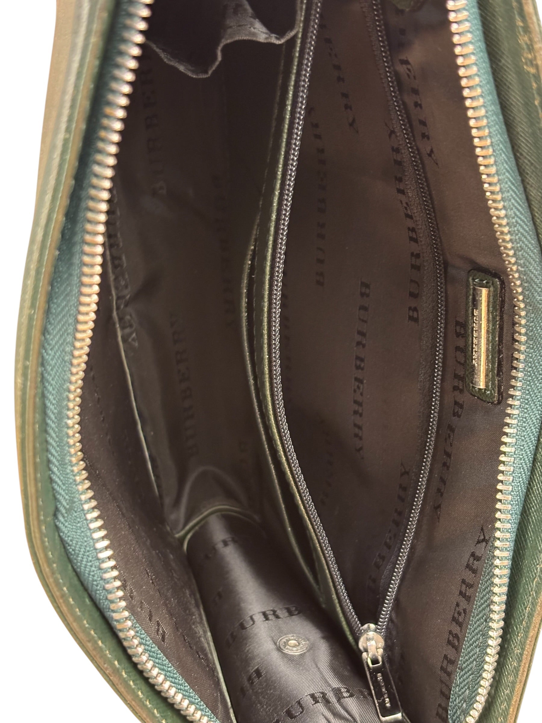 Burberry Dark Green Saffiano Leather Clutch