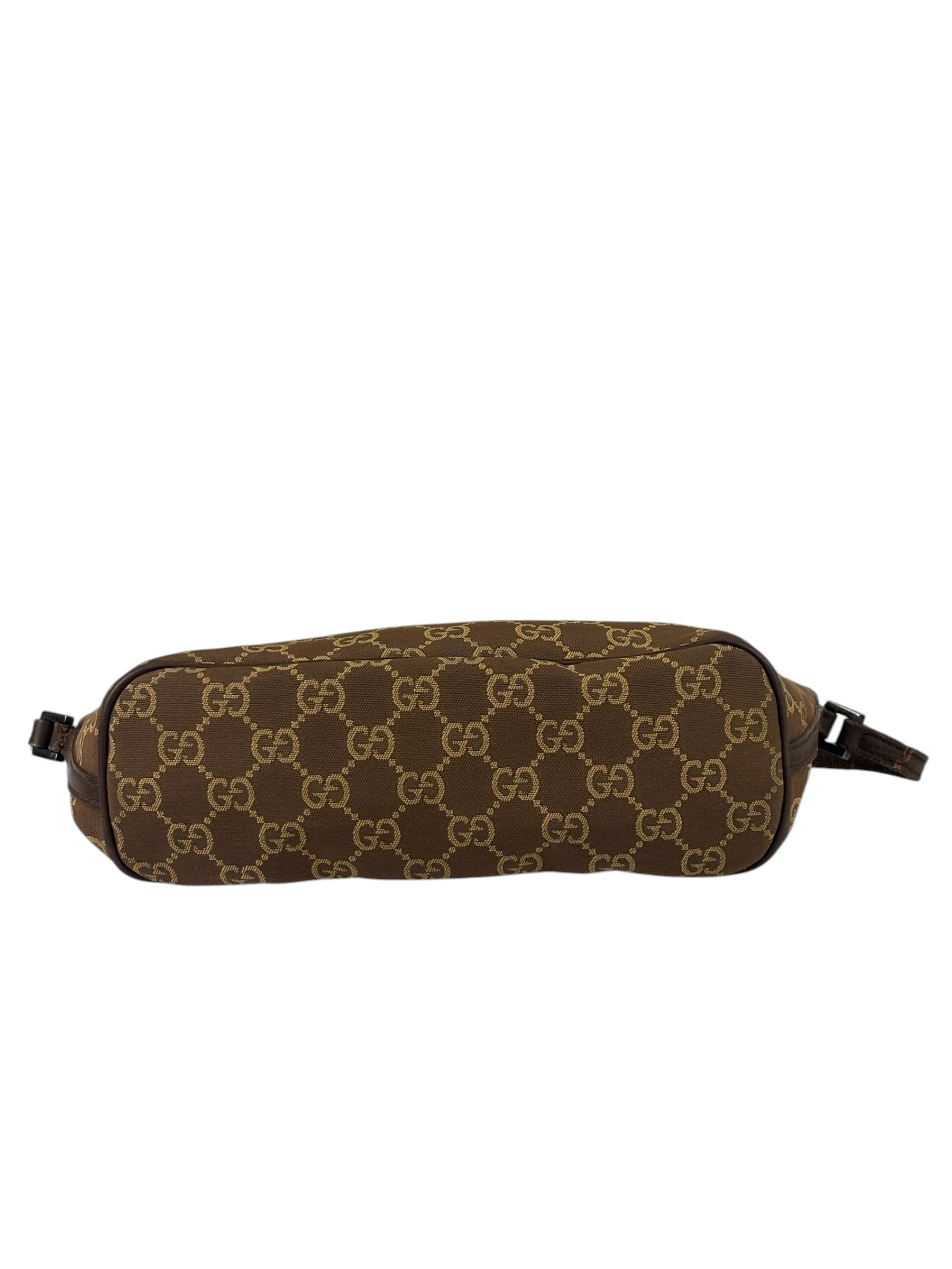 Gucci Brown Leather Trim GG Boat Pochette