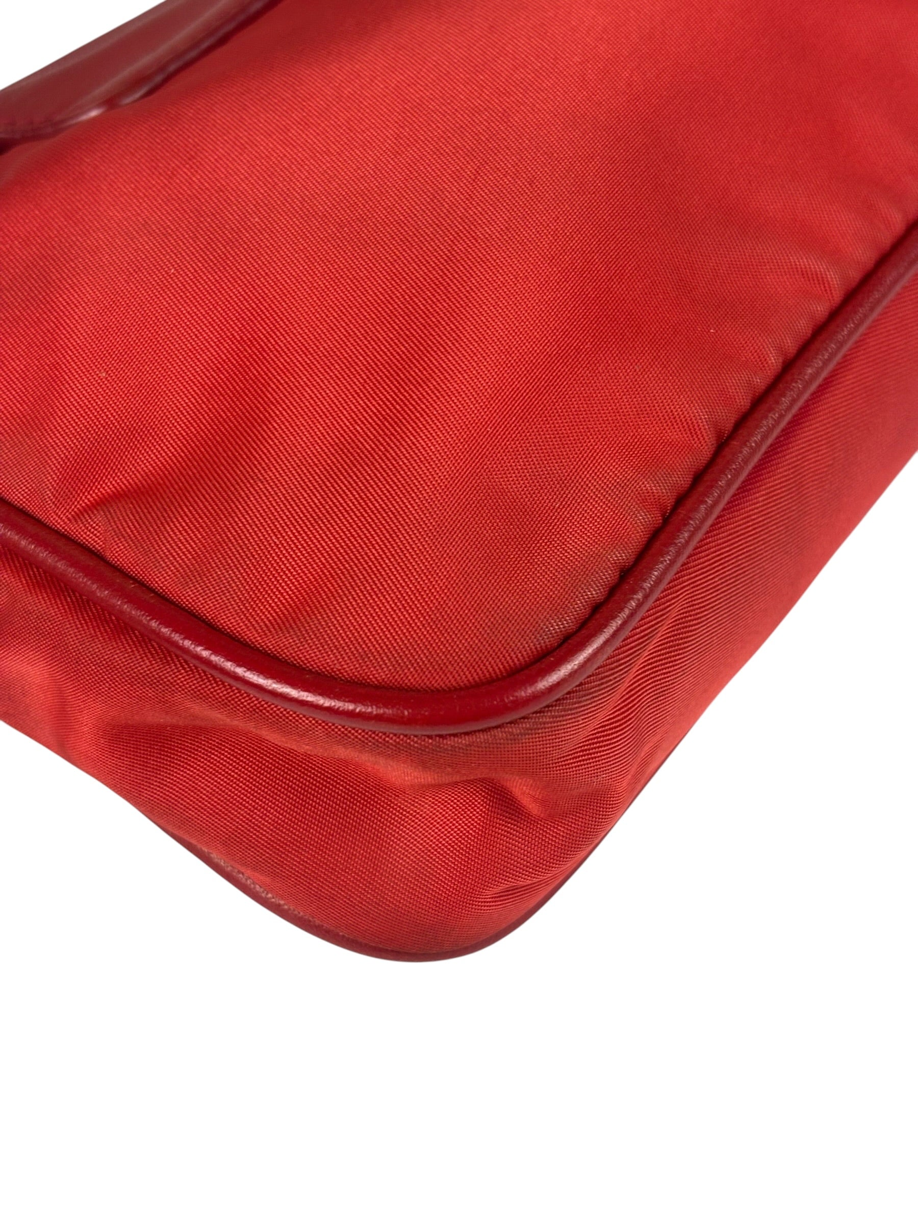 Prada Red Tessuto Nylon/Saffiano Leather Trim Two-Way Bag