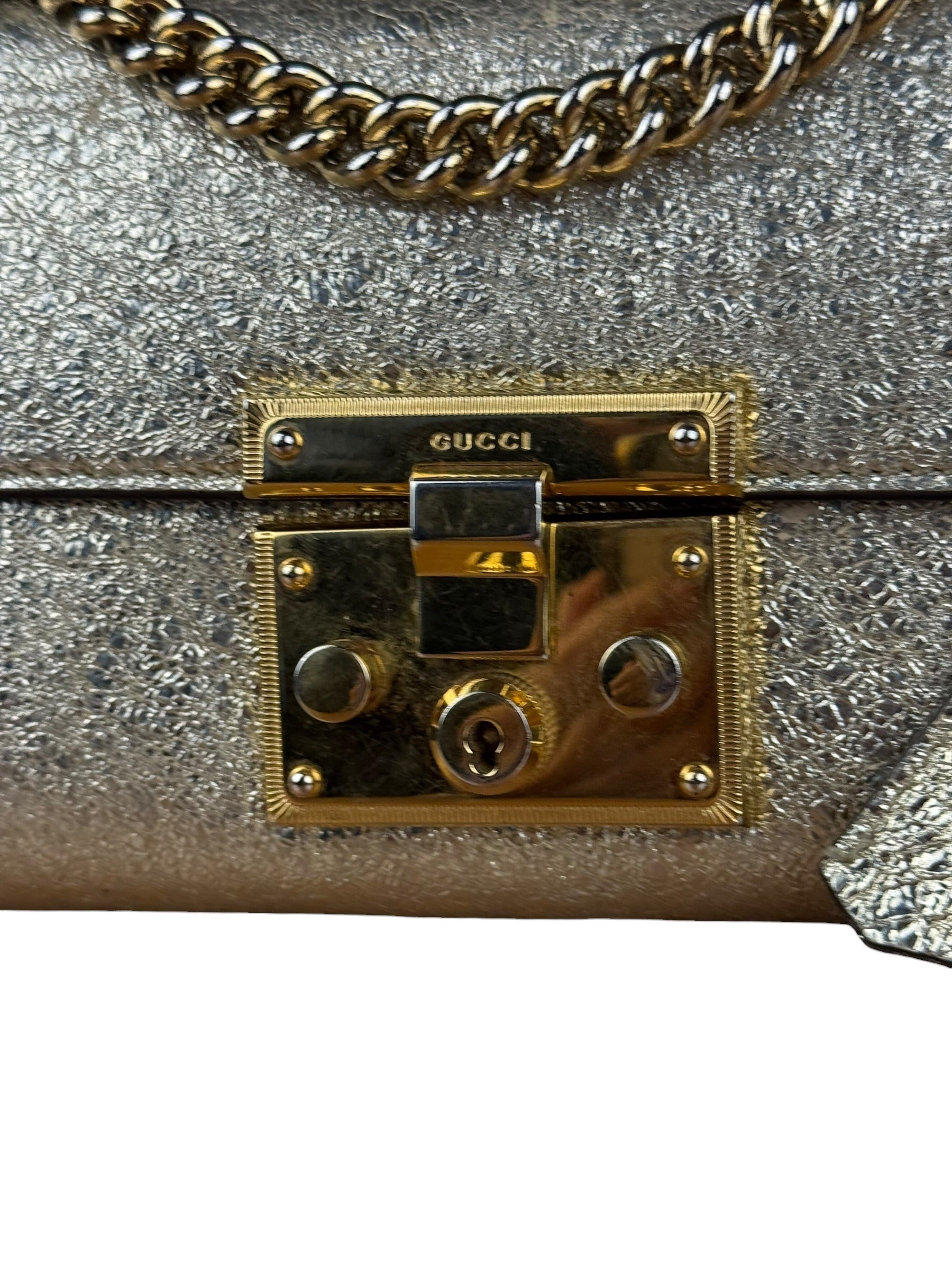 Gucci Gold Metallic Padlock Small Chain Shoulder Bag