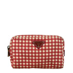 Prada Red Gingham Check Canvas Makeup Bag