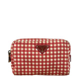 Prada Red Gingham Check Canvas Makeup Bag