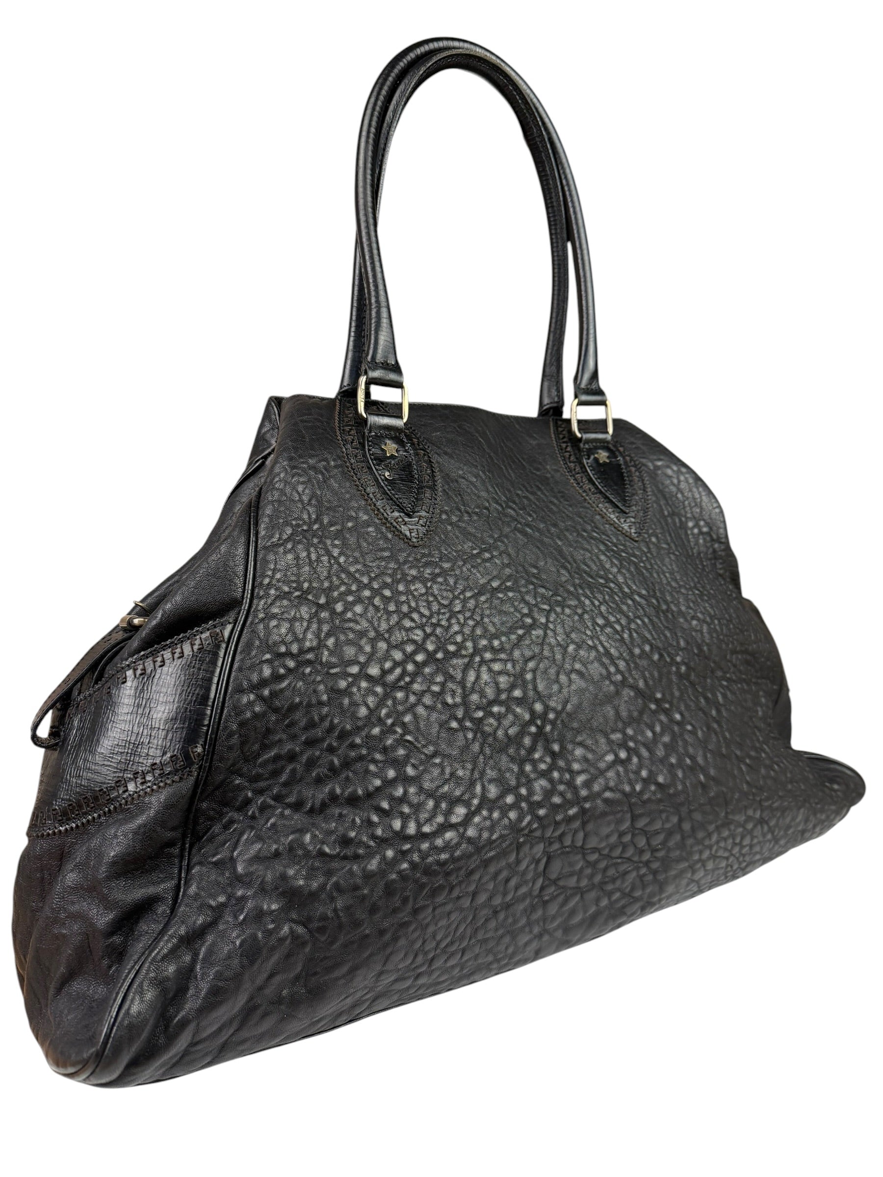 Fendi Black Leather Etniko Du Jour Shoulder Bag