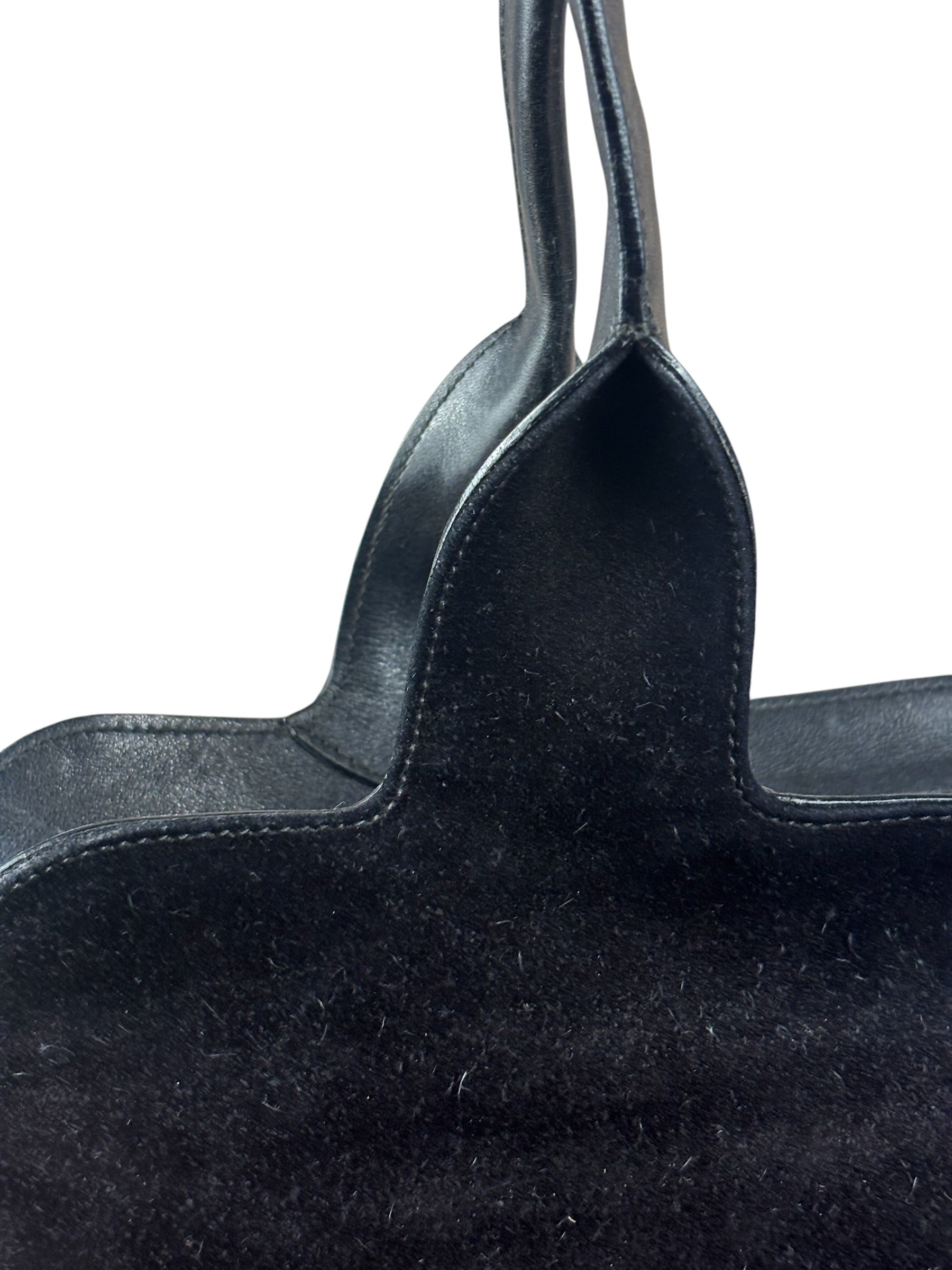 Salvatore Ferragamo Black Rabbit Fur Leather Trim Shoulder Bag