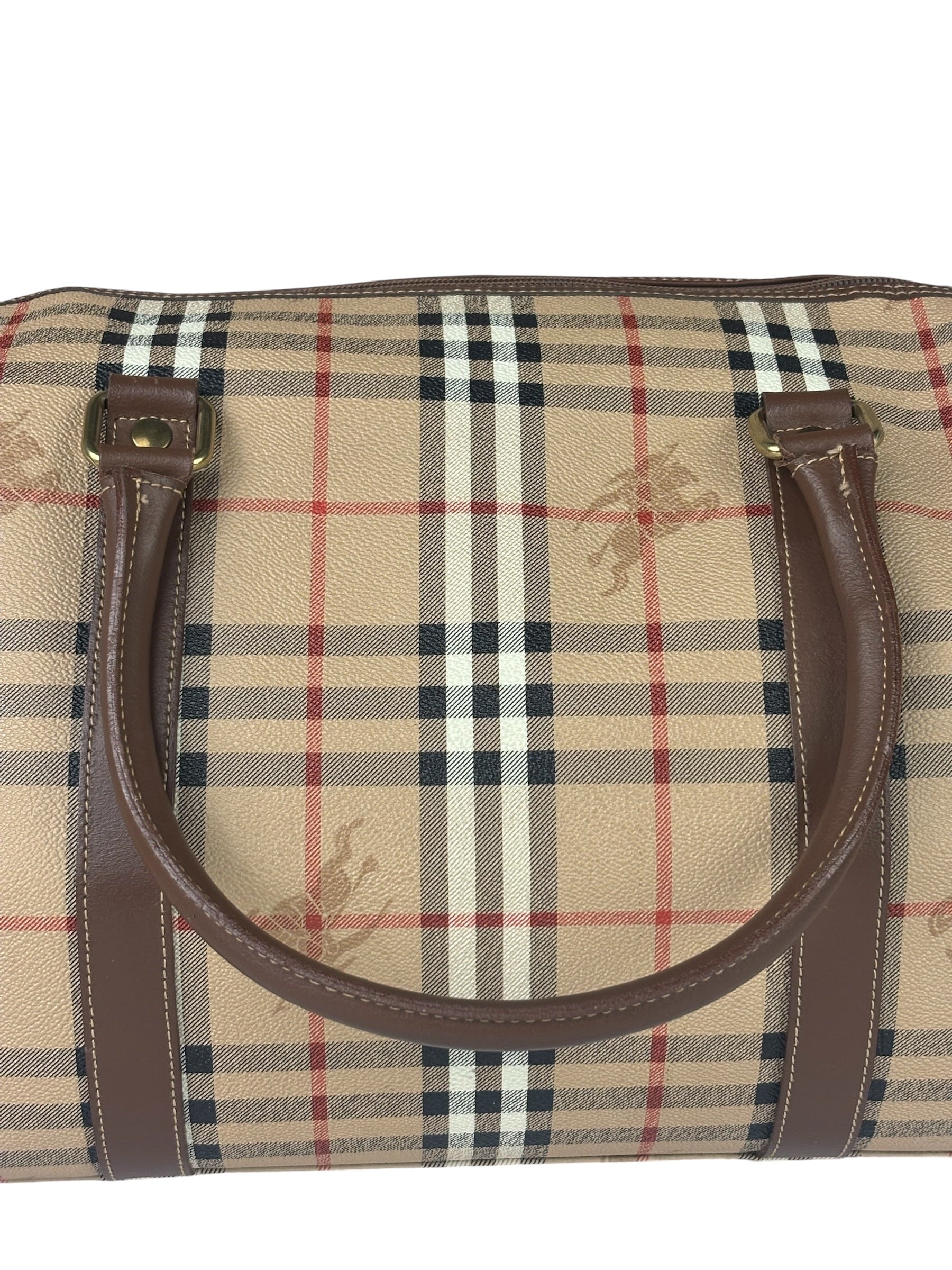 Burberry Beige/Brown Leather House Check Boston Bag