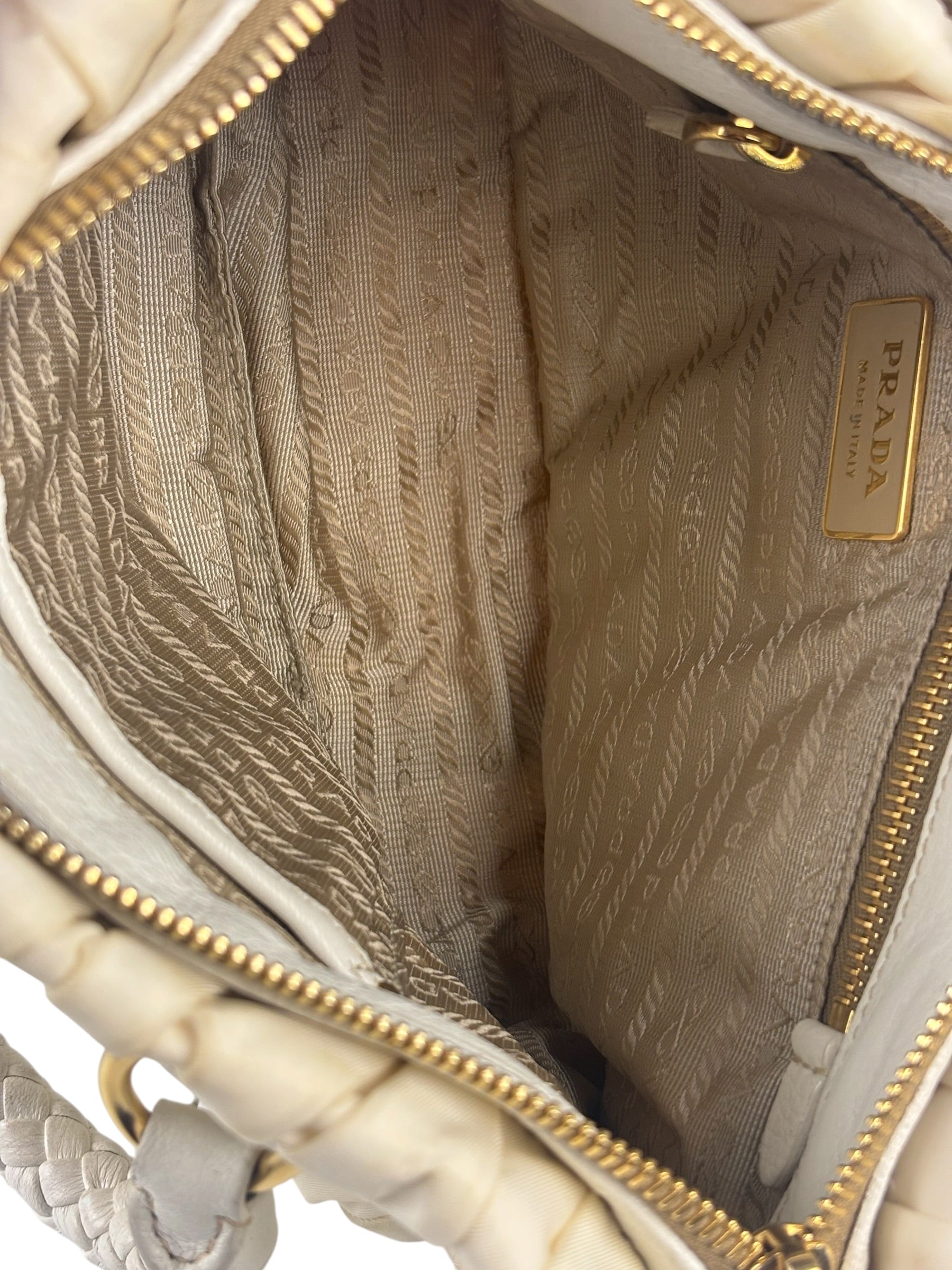 Prada Y2K Ivory Gaufre Nylon Woven Leather 2Way Mini Handbag