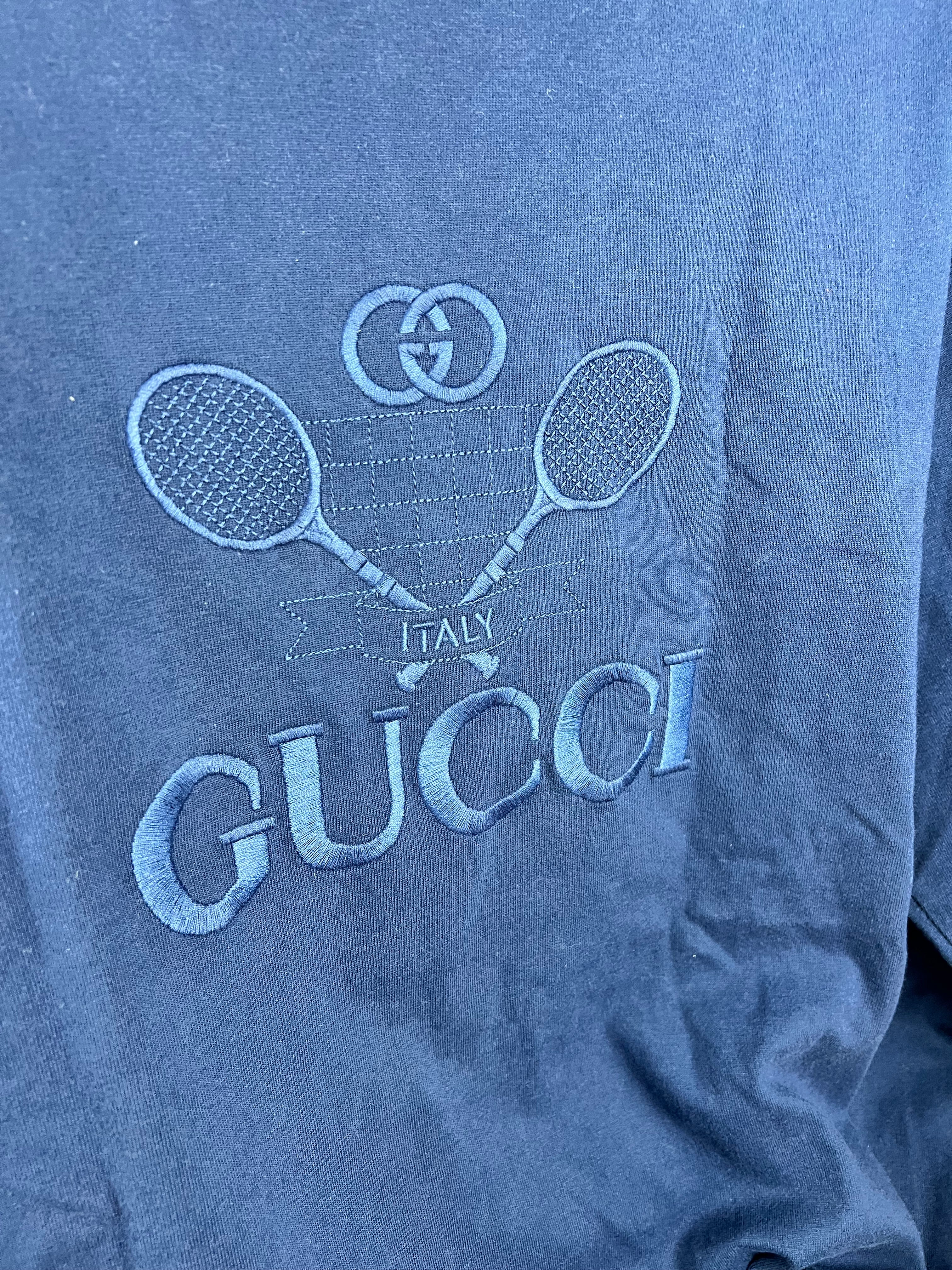 Gucci Navy Tennis Print Long Sleeve Top