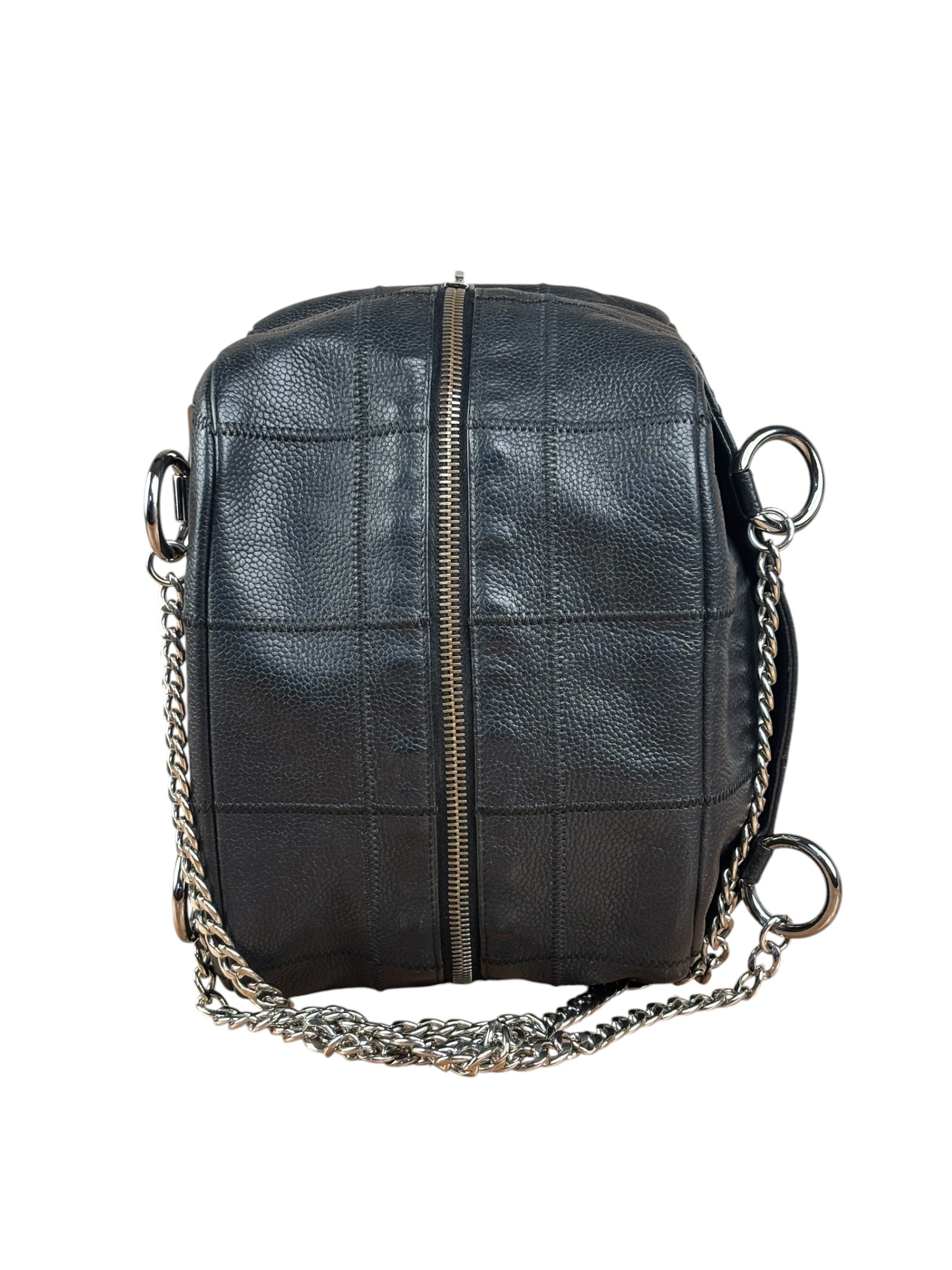 Chanel Black Leather Chocolate Bar Square-Stitched Bowler Shoulder Bag 2005