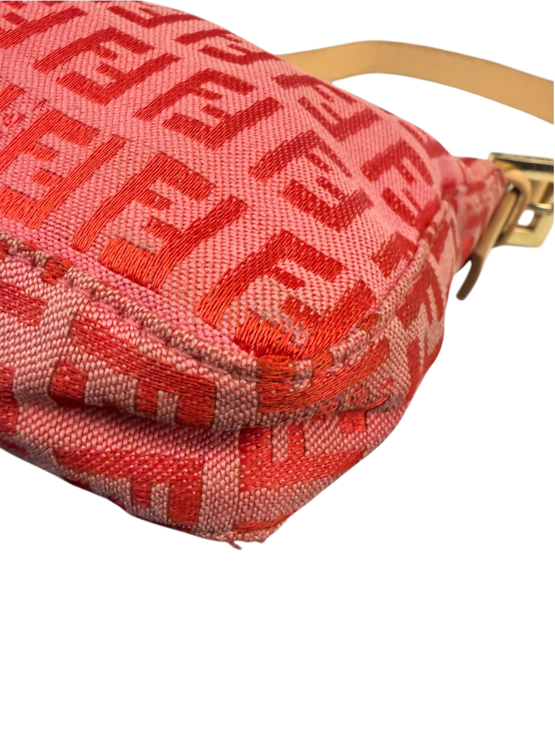 Fendi Pink/Red Zucca Leather Trim Pochette