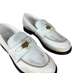 Miu Miu White Distressed Leather Penny Loafers