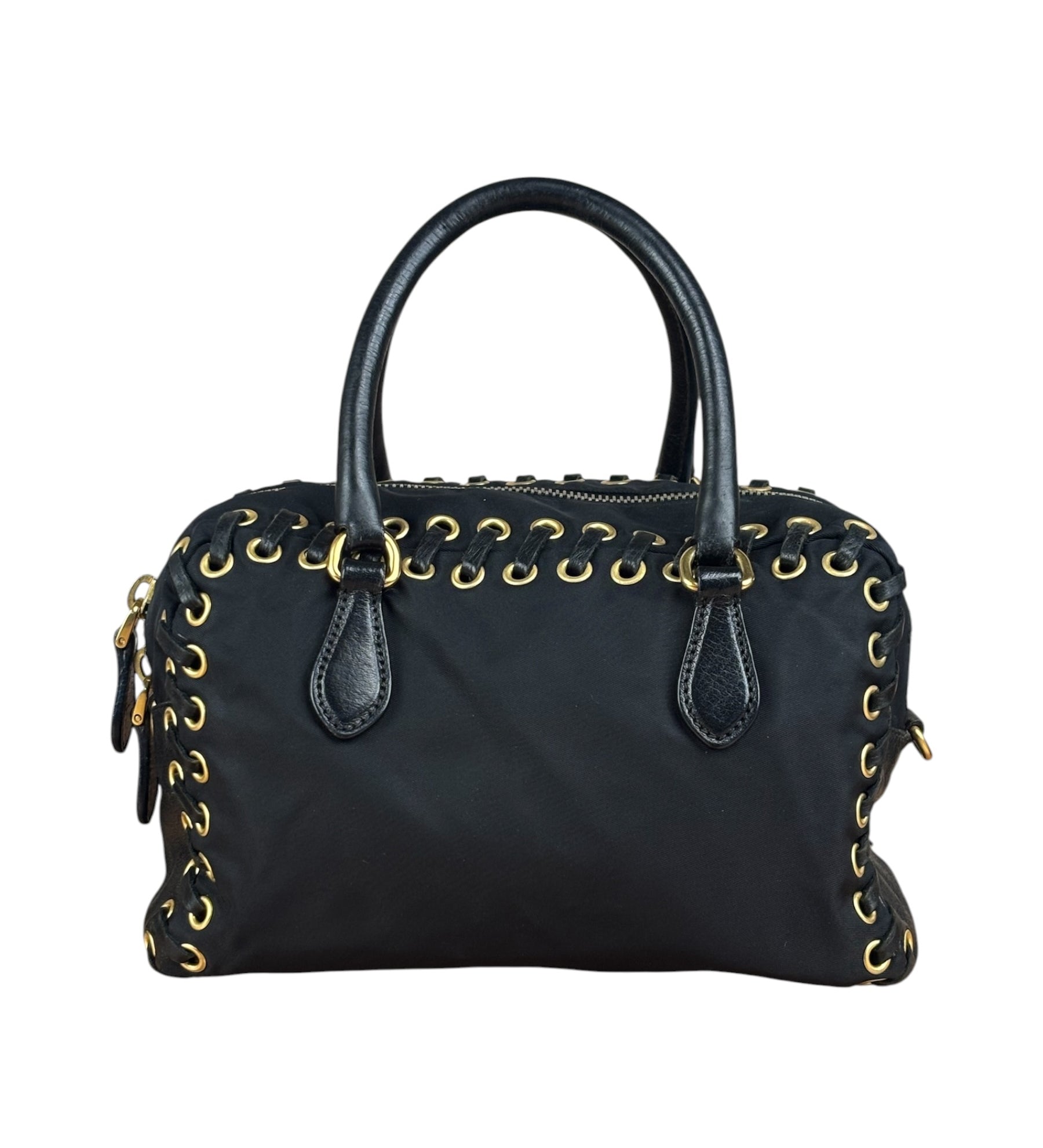 Prada Vintage Black Nylon Corset Lace-Up 2-Way Handbag