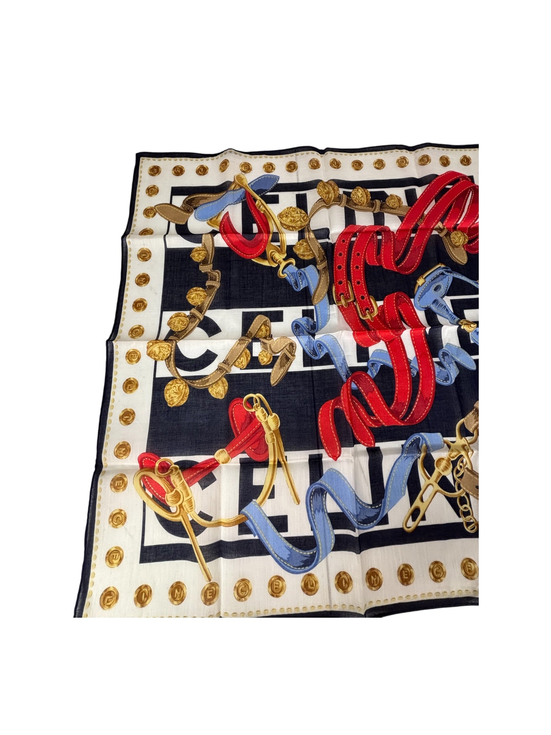Celine Paris Vintage Equestrain Belt & Chain Motif Scarf