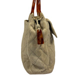 Chanel Vintage Beige Quilted Denim  Tortoise Tote 1996