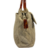 Chanel Vintage Beige Quilted Denim  Tortoise Tote 1996