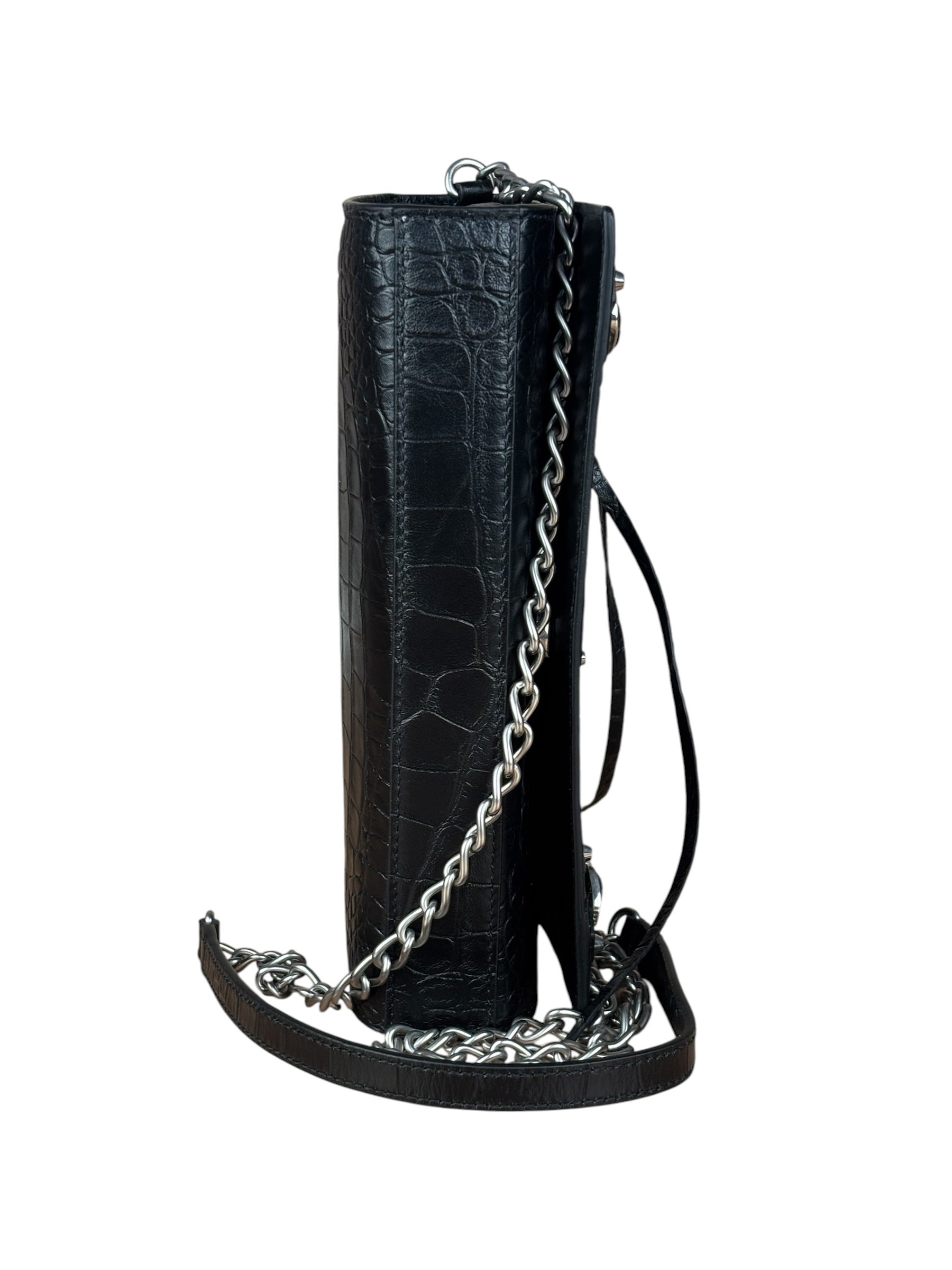 Balenciaga Black Croc Embossed Le City Clutch