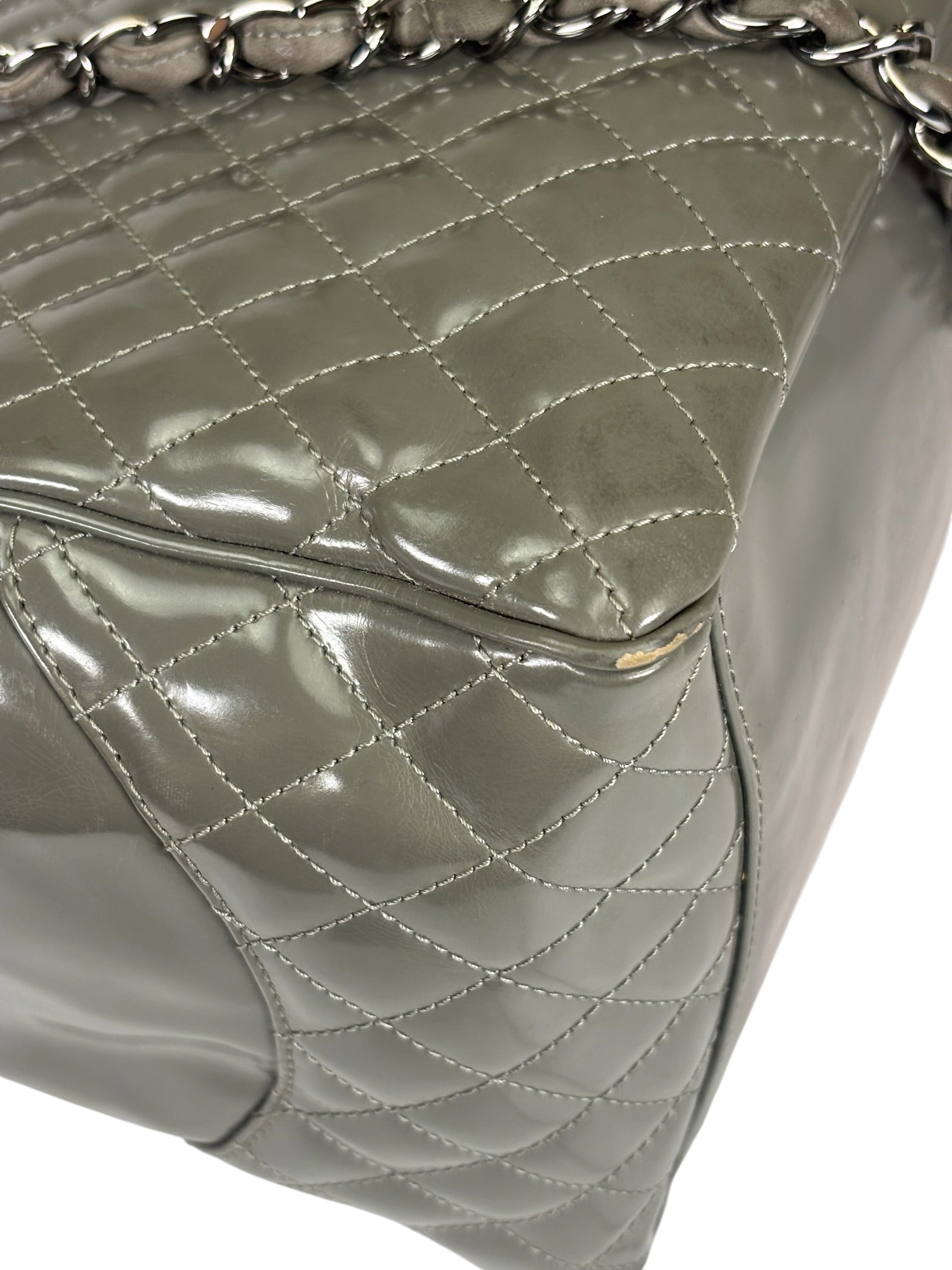 Chanel Grey Patent Leather Mademoiselle Kelly Flap Bag 2008