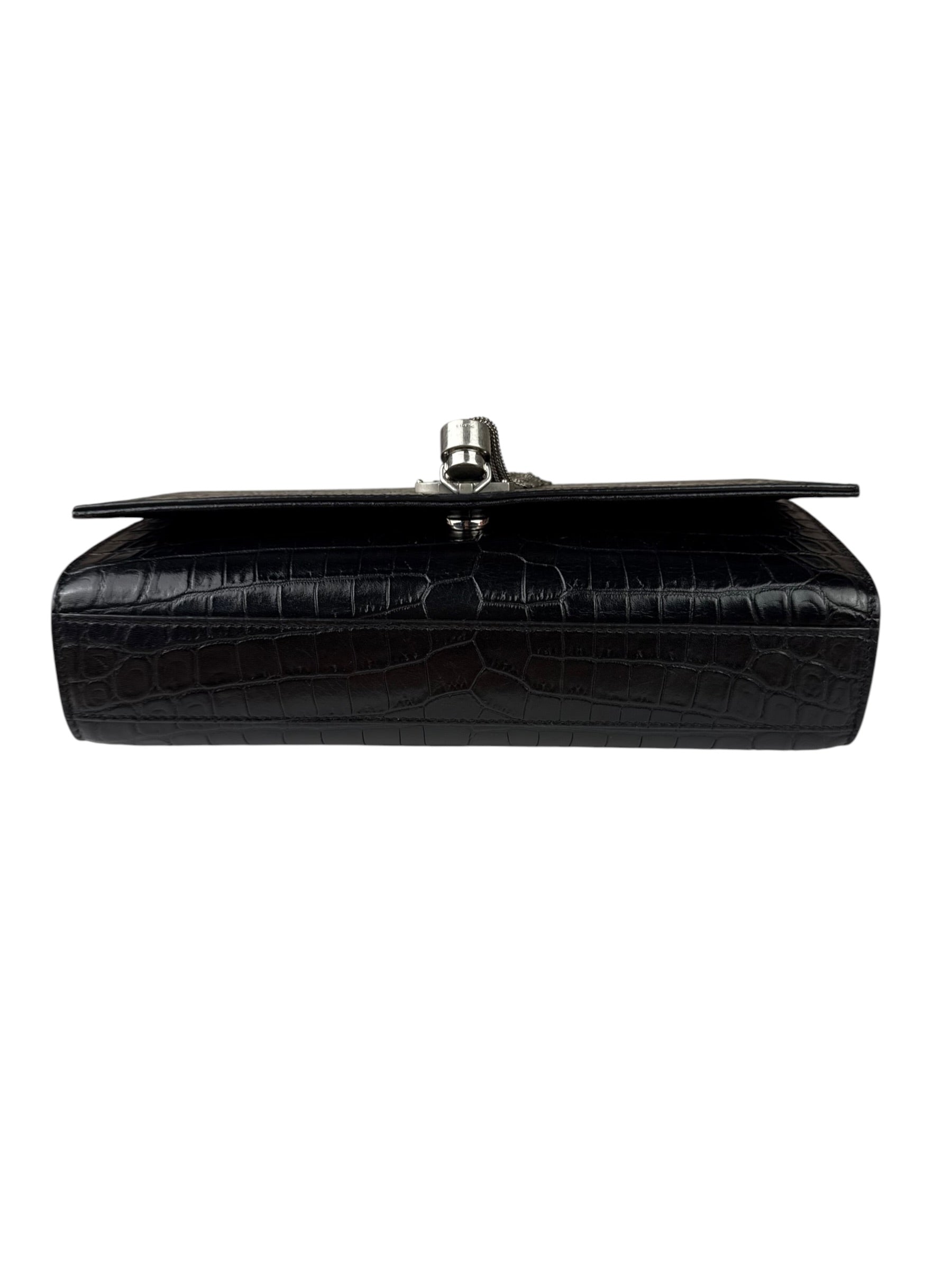 Yves Saint Laurent Black Croc-Embossed Calfskin Kate Tassel Shoulder Bag