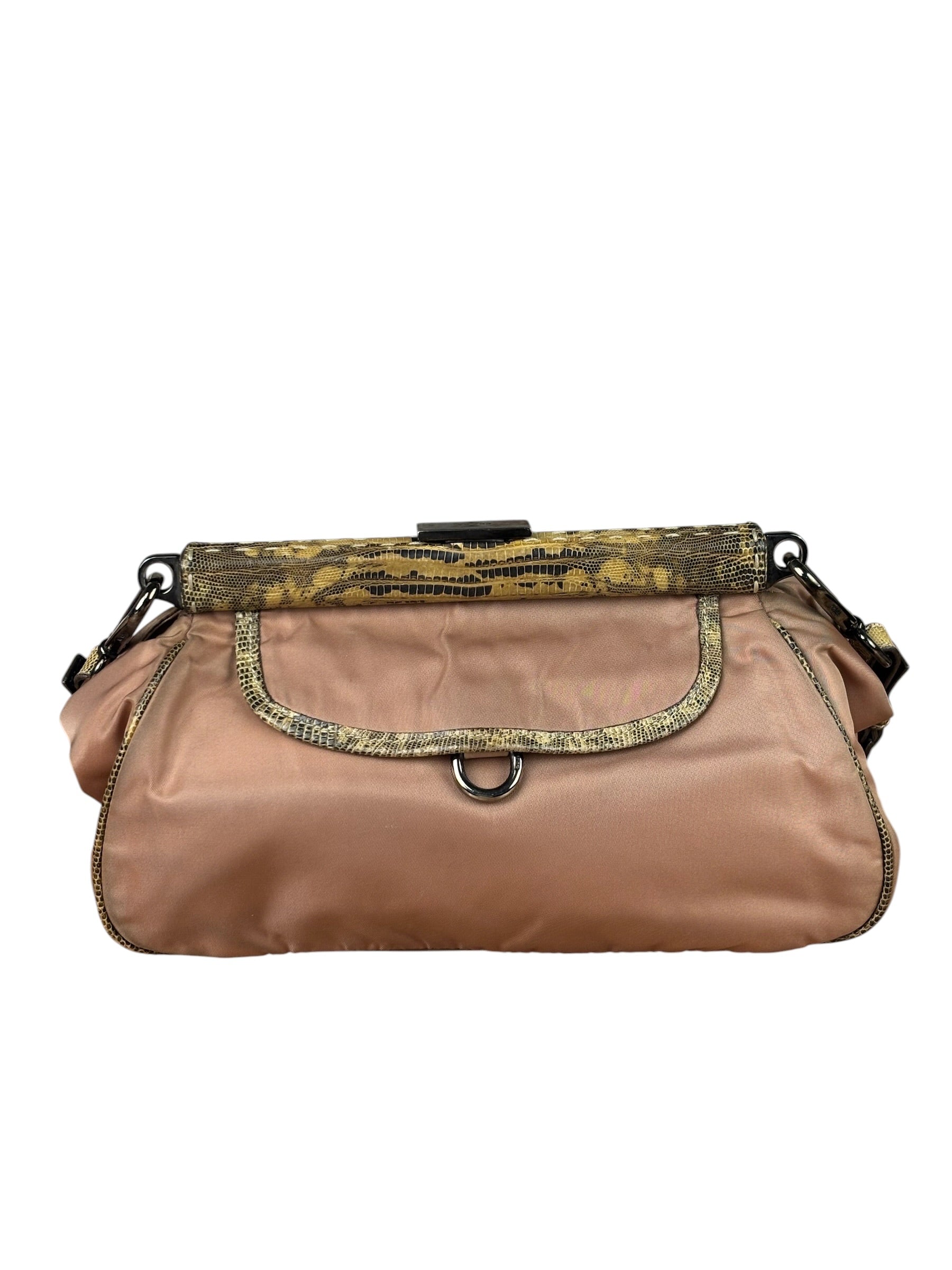Prada Soft Dusty Rose Tessuto Nylon Snakeskin Trim Multi-Pocket Shoulder Bag