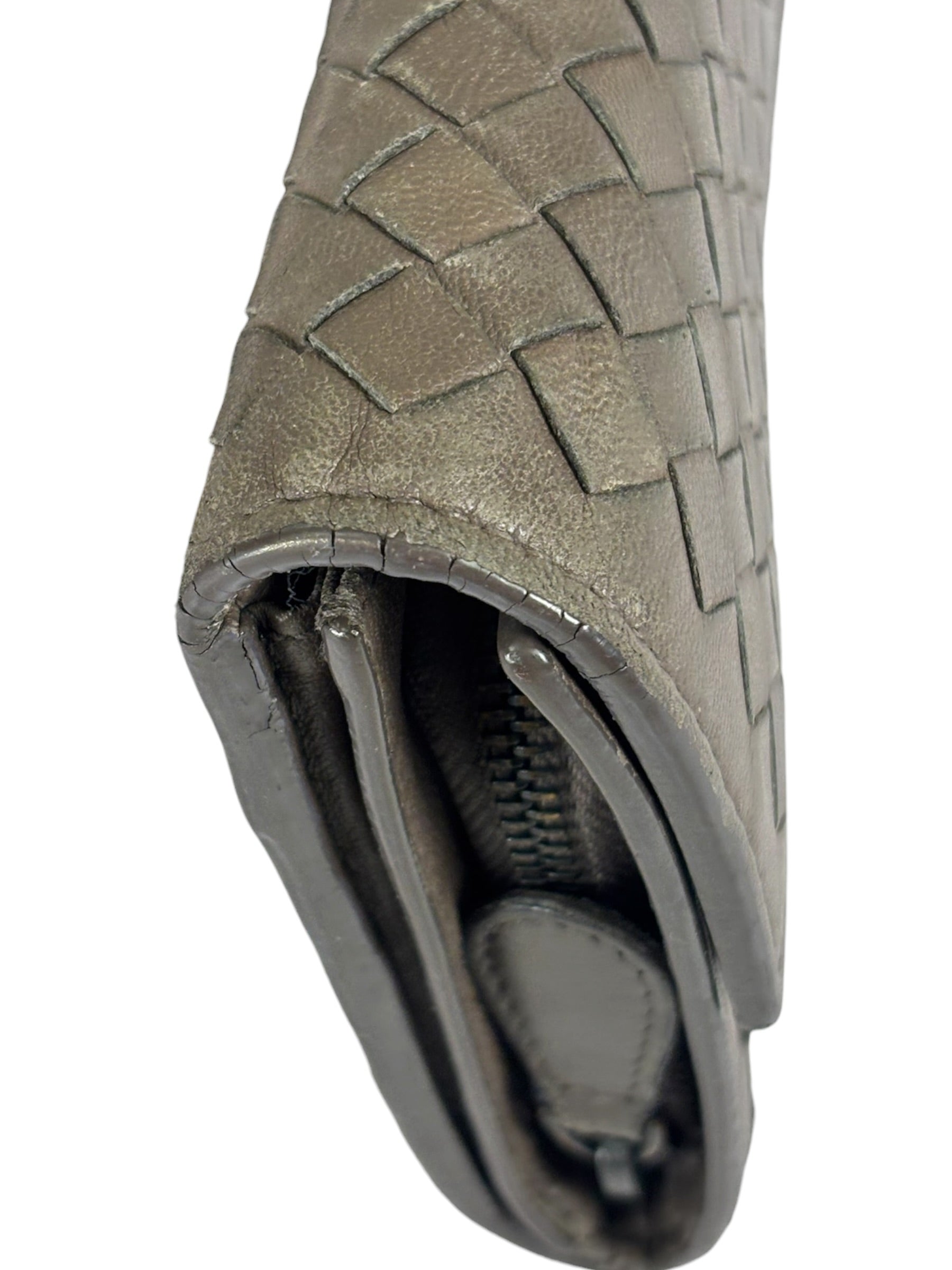 Bottega Veneta Grey Leather Intrecciato Flap Wallet