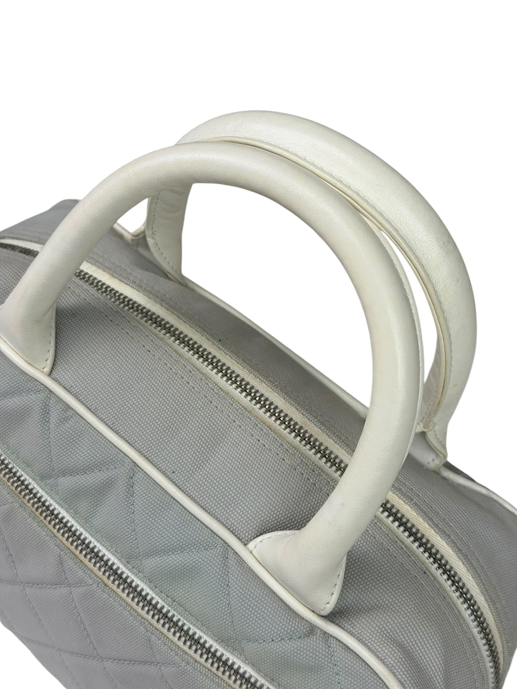 Chanel Grey Quilted Leather Trim Bowling Bag 2000
