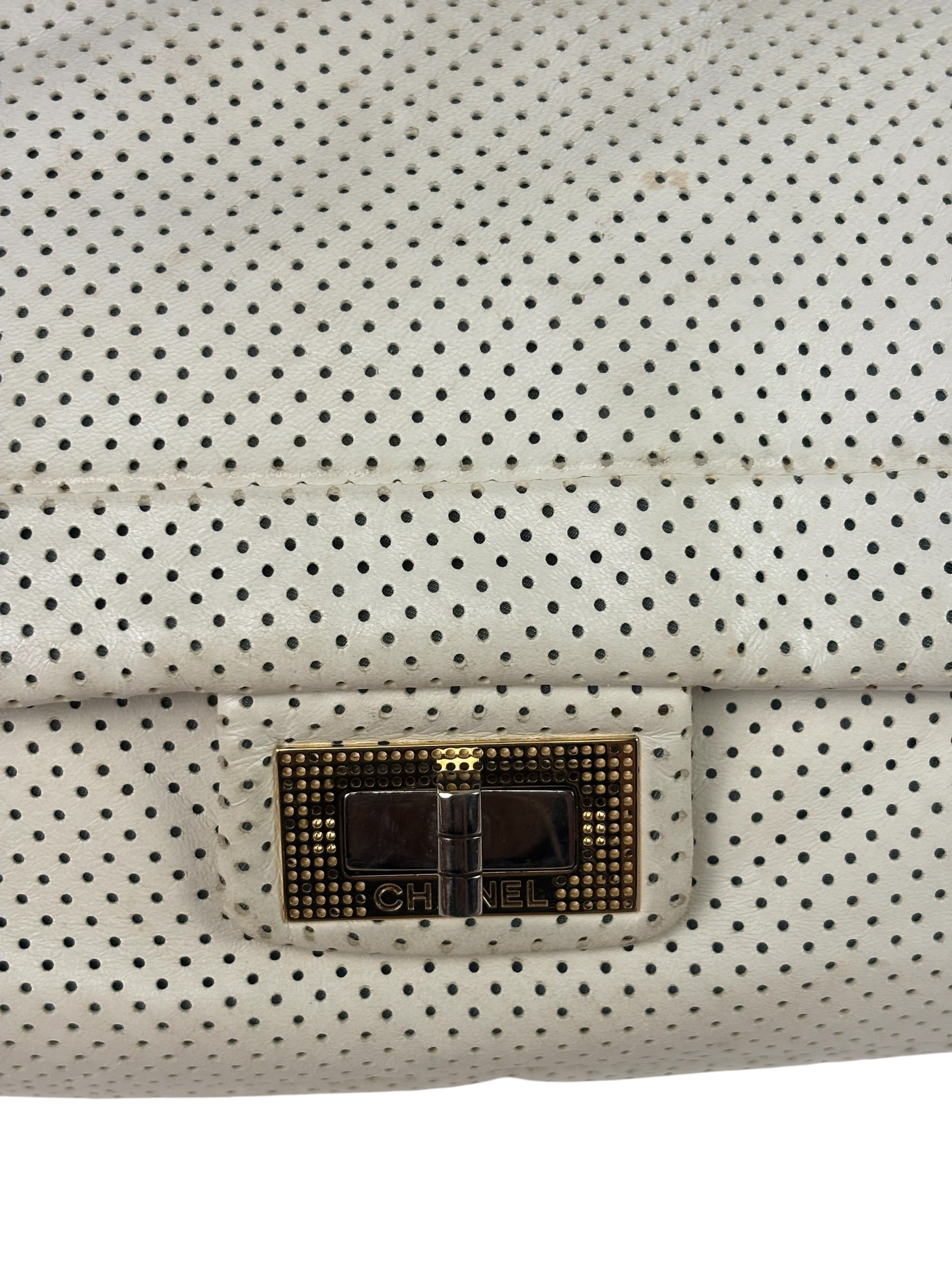 Chanel Ivory Perforated Drill Two-Tone Mademoiselle Flap Bag 2006