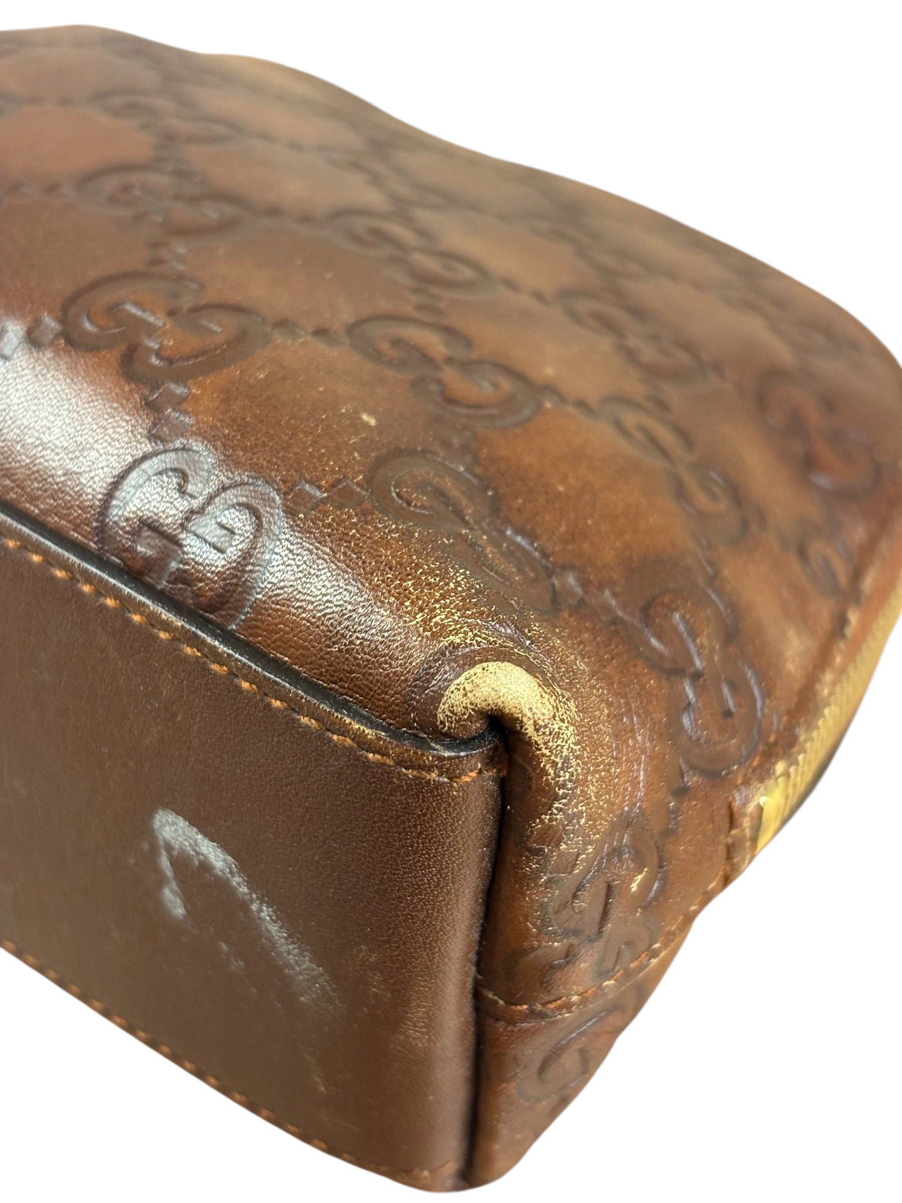 Gucci Vintage Brown Leather GG Zip Pouch