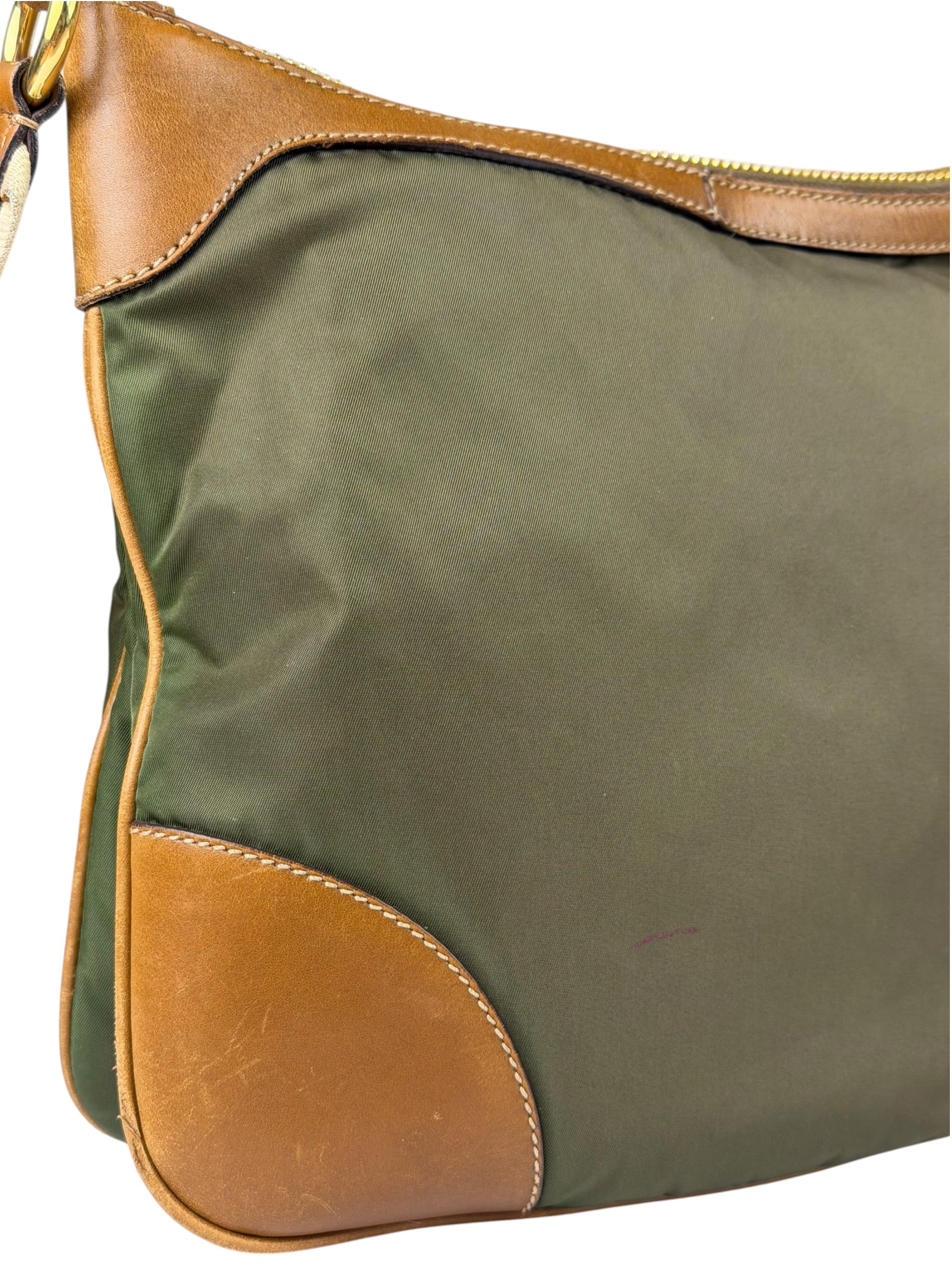 Prada Green/Brown Nylon/Leather Trim Crossbody Bag