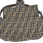 Fendi Brown Leather Trim Baguette