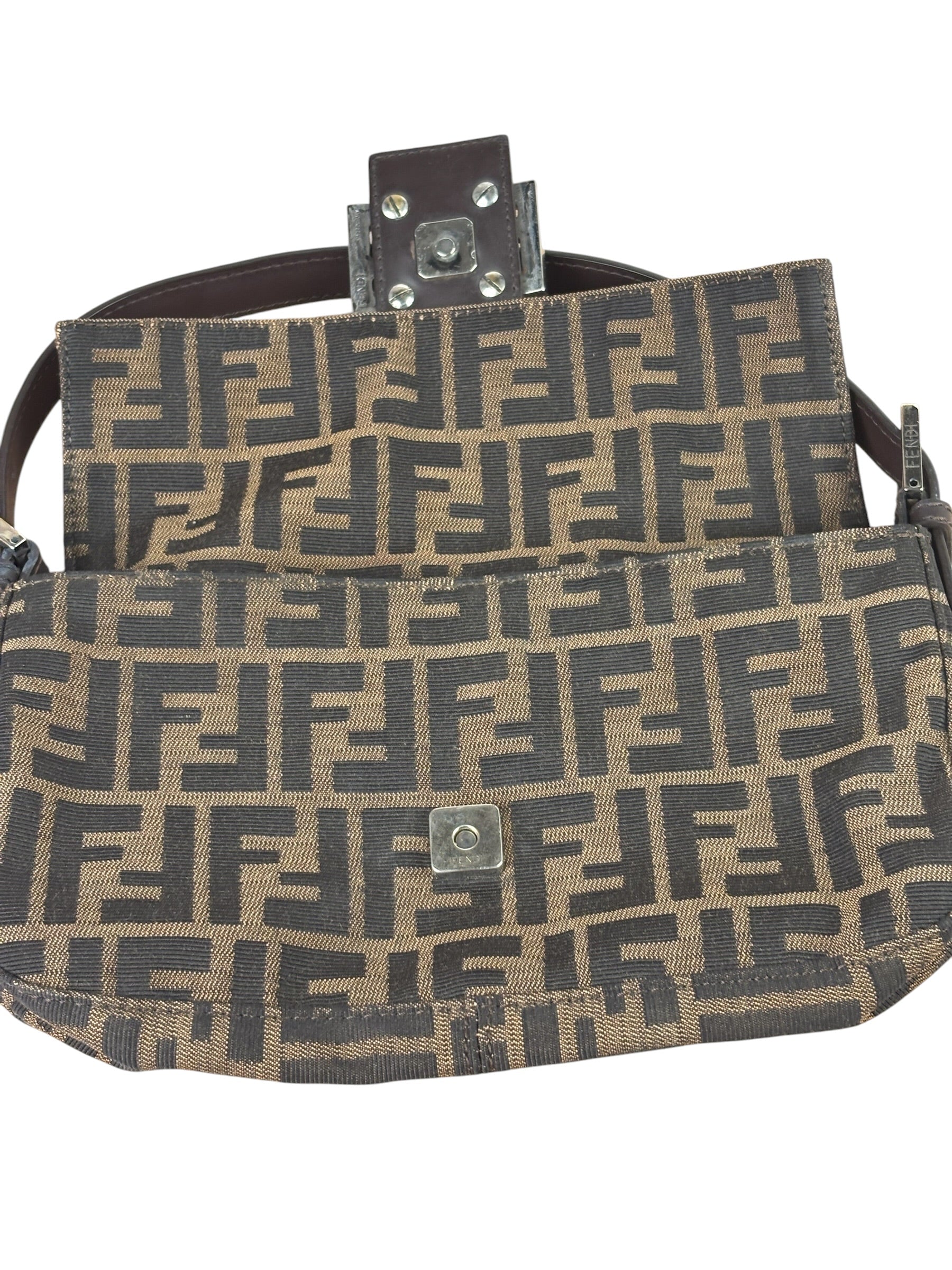 Fendi Brown Leather Trim Baguette
