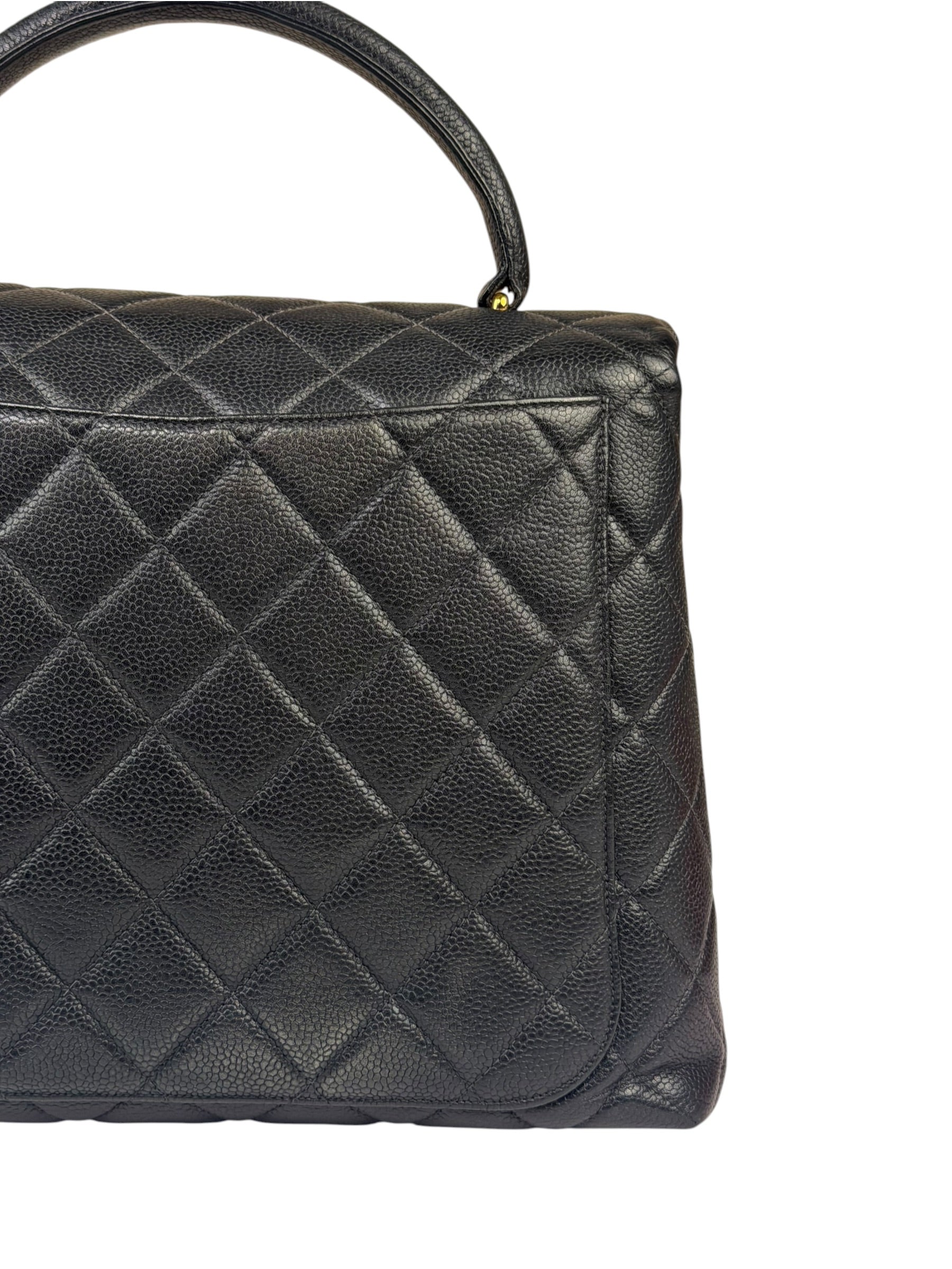 Chanel Vintage Black Caviar Quilted Leather Kelly Top Handle Bag 1996