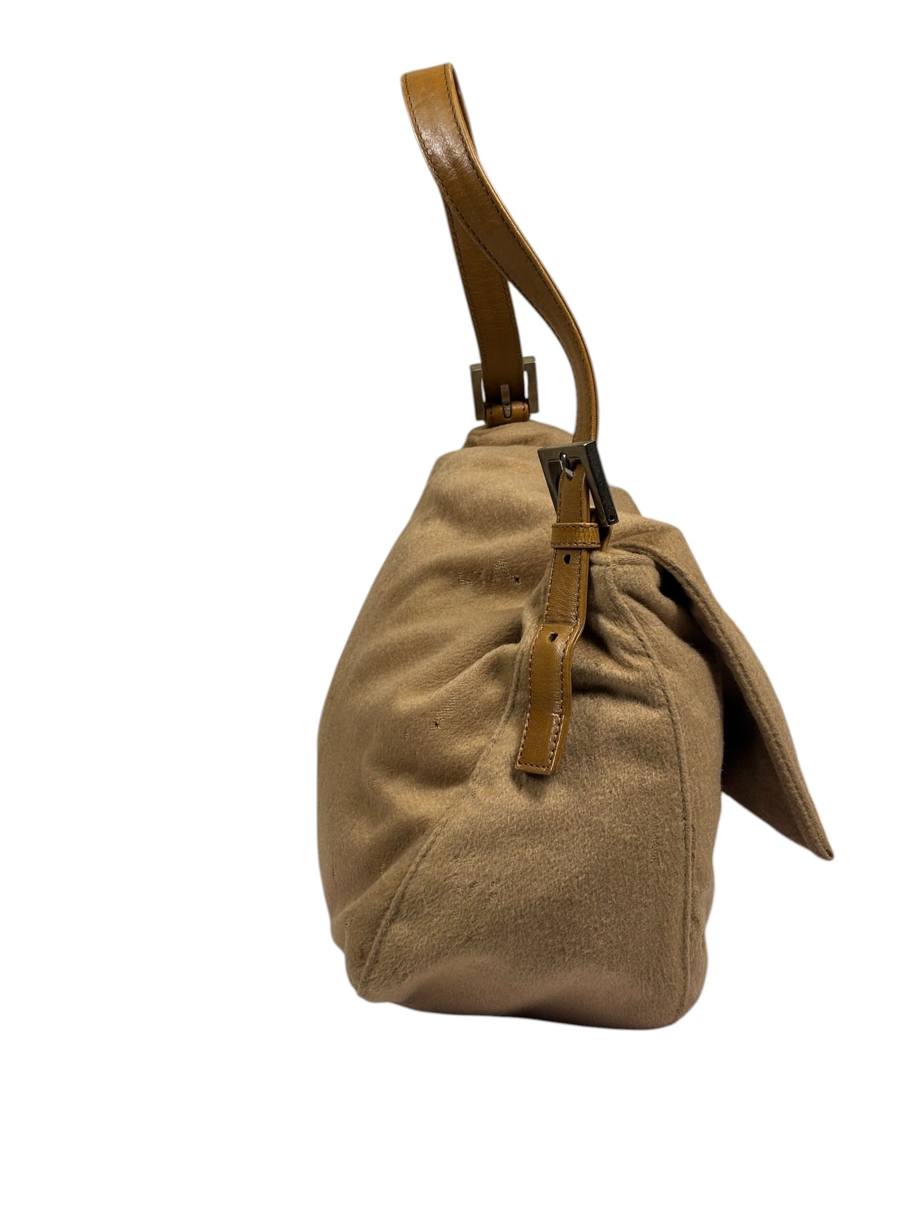 Fendi Brown Leather Trim/Wool Mamma Baguette