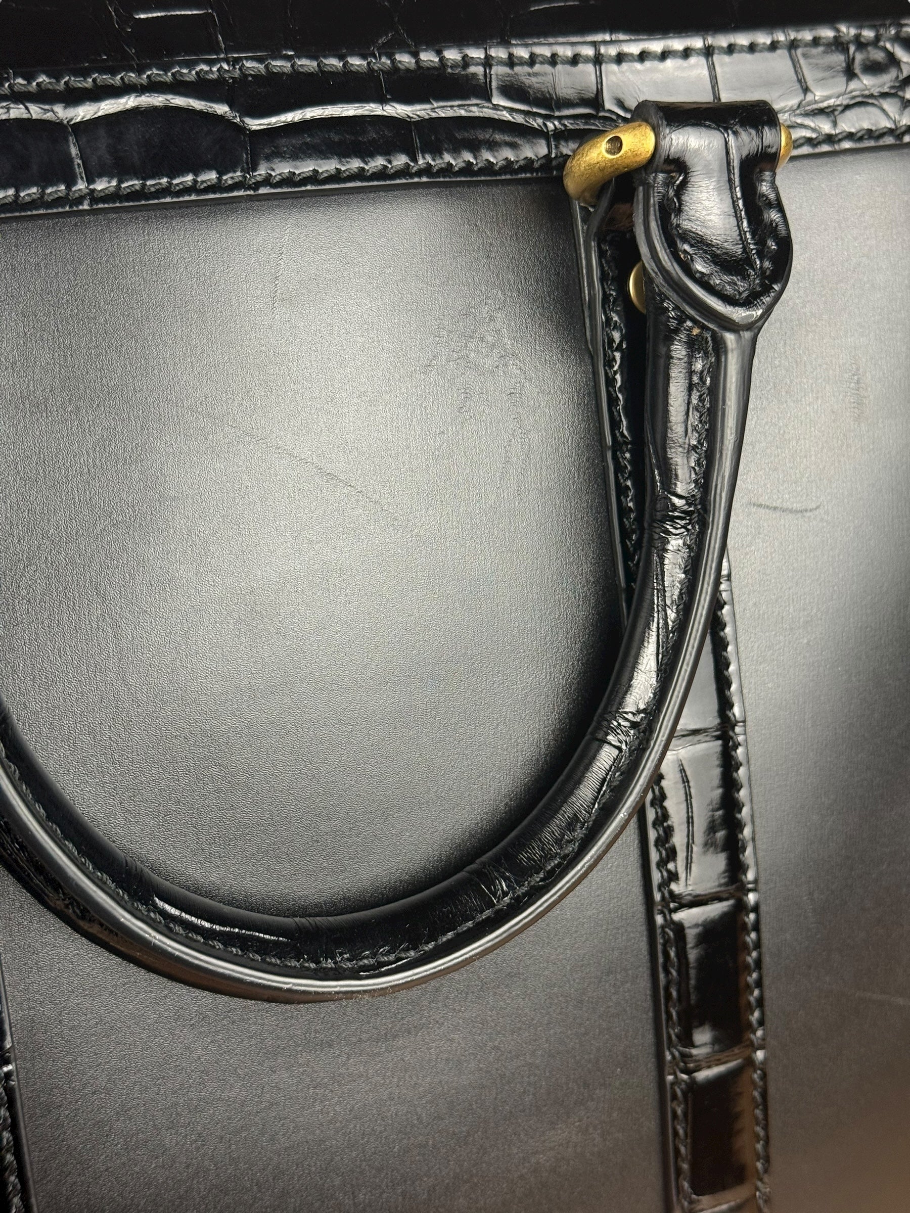 Gucci Croc-Trim Leather Briefcase