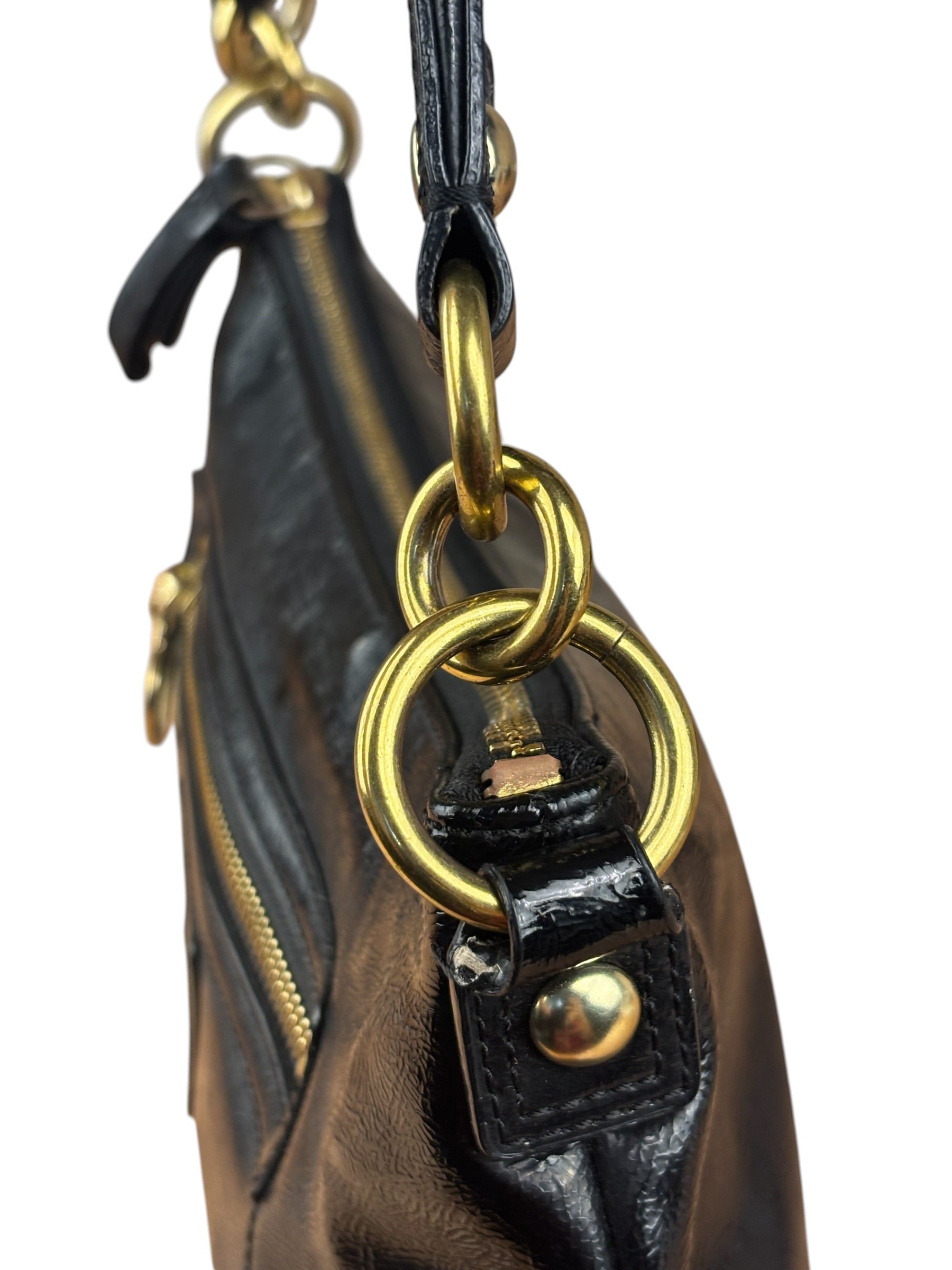 Coach Black Poppy Liquid Gloss Leather Storypatch Hobo Bag