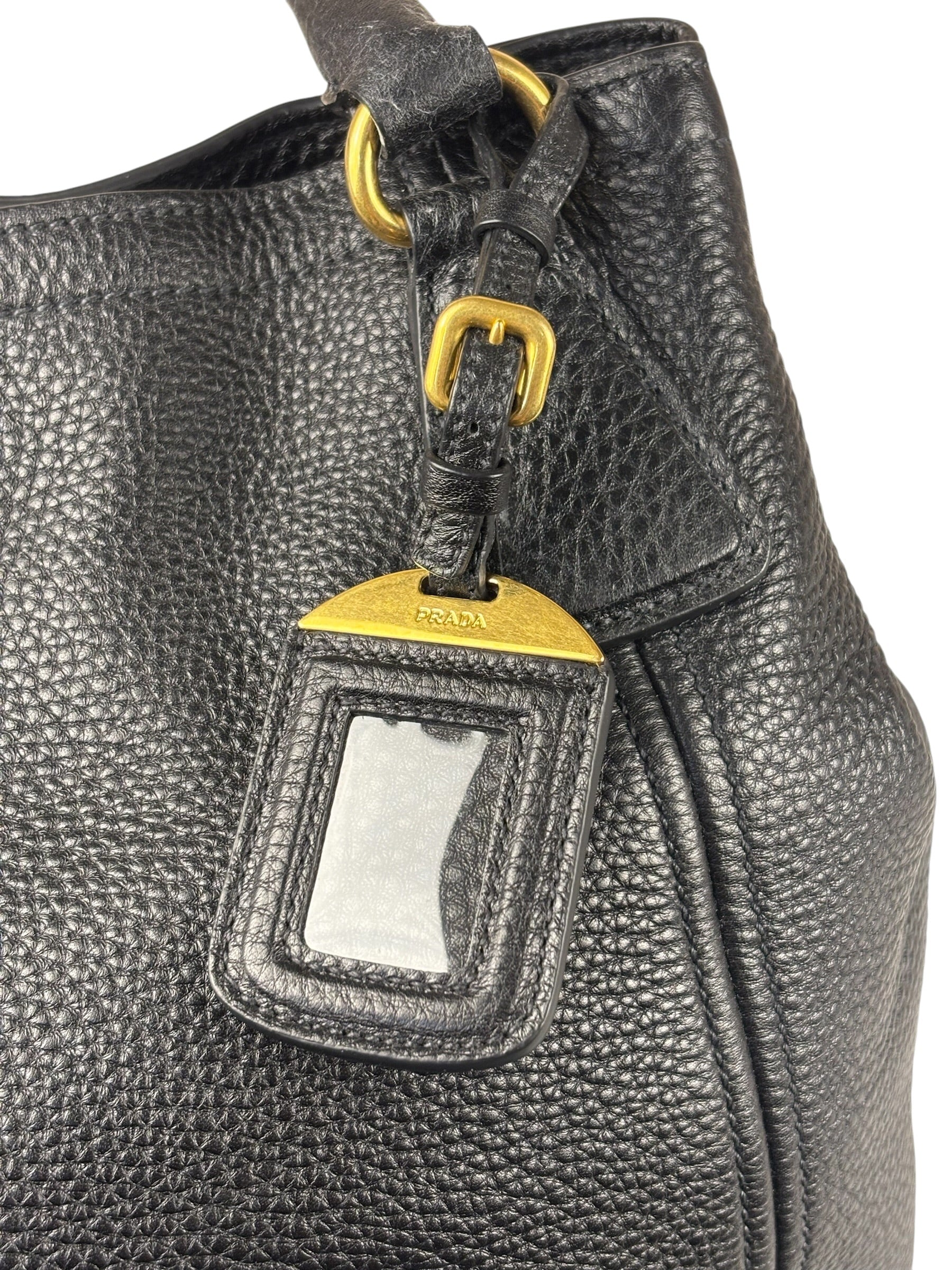 Prada Black Leather Vitello Daino 2Way Handbag