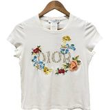 Christian Dior White Floral Embroidered Trotter Logo Short Sleeve T-Shirt