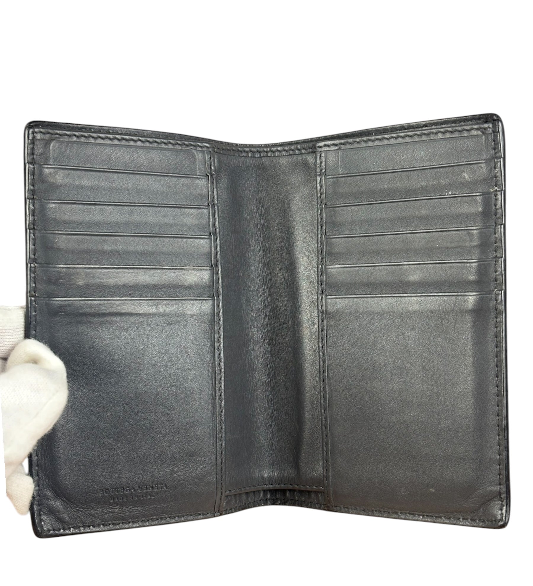 Bottega Veneta Grey Leather Intrecciato Passport/Tall Card Wallet