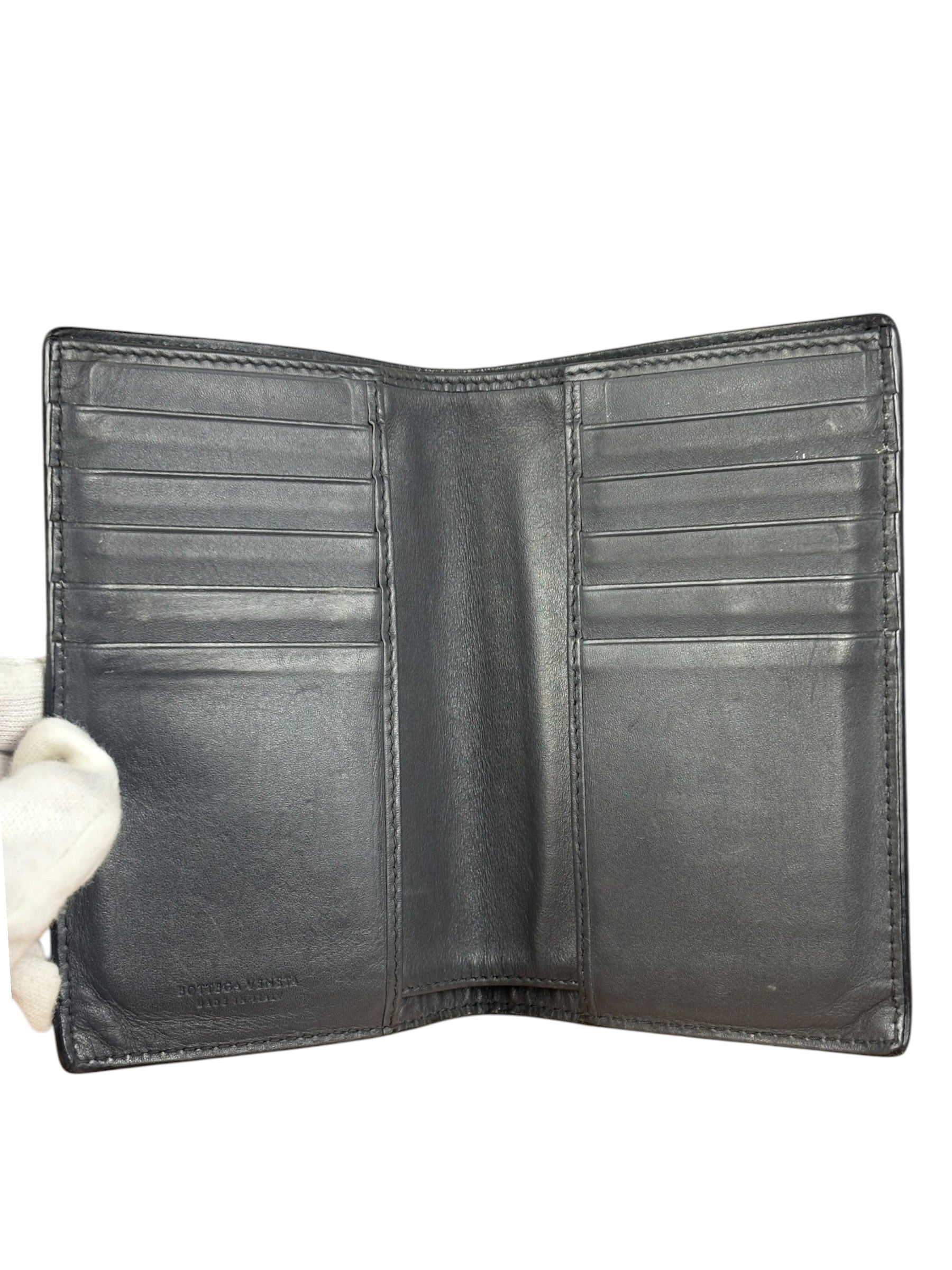Bottega Veneta Grey Leather Intrecciato Passport/Tall Card Wallet