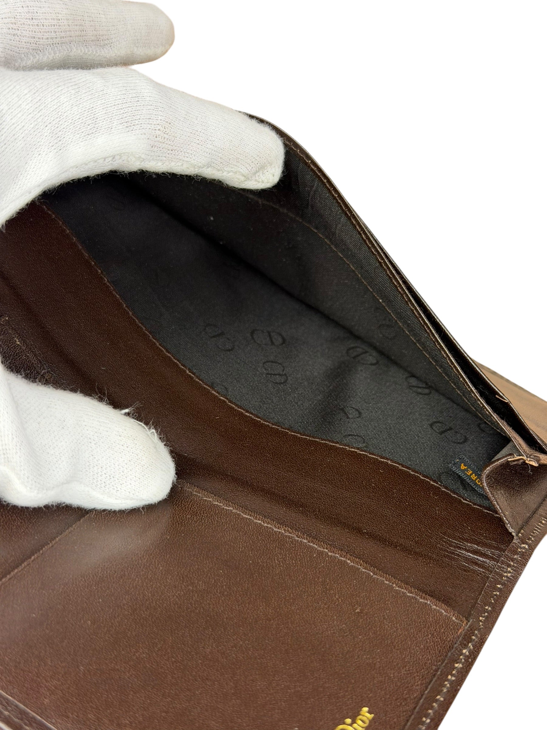 Christian Dior Brown Leather Bifold Checkbook Wallet