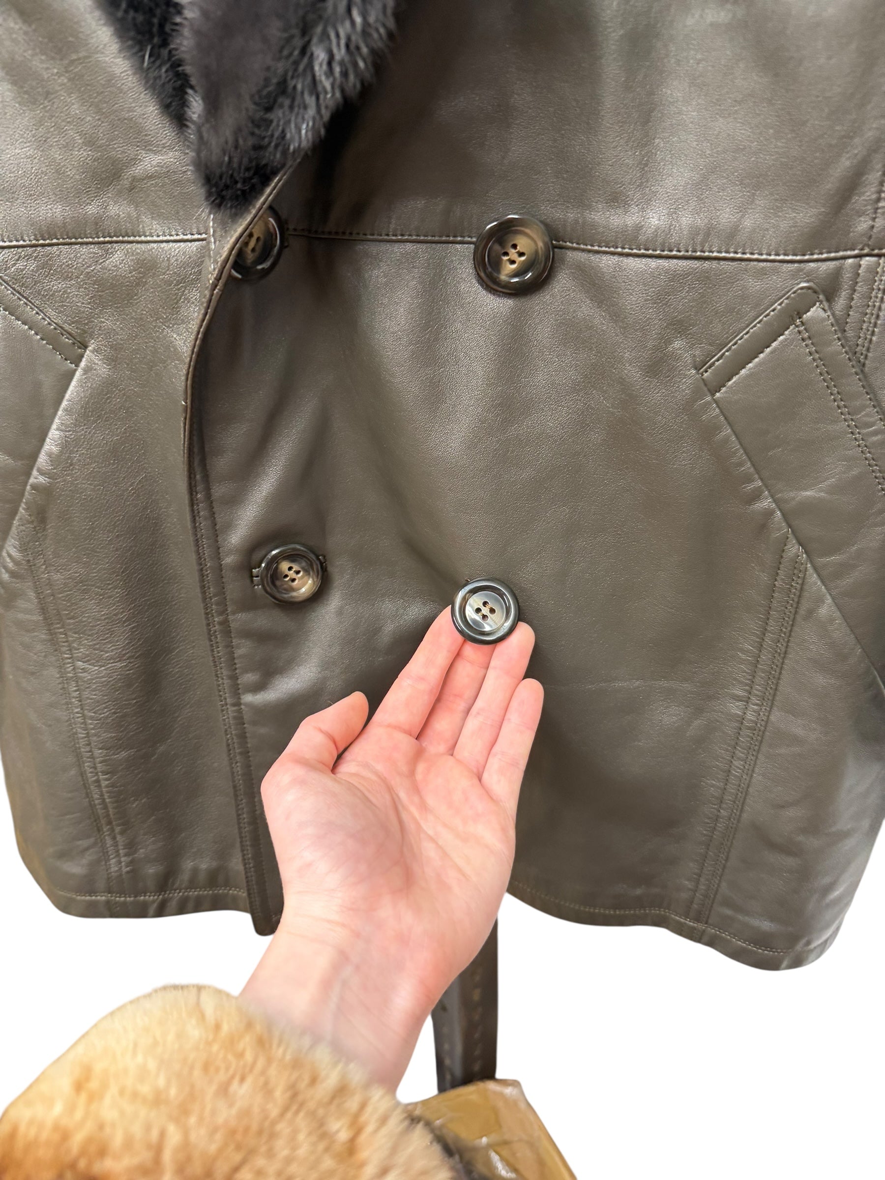 Vintage Grey Fur Lined Leather Blazer Coat